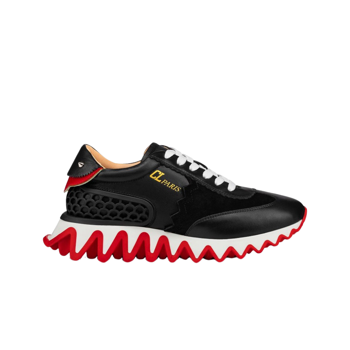 (W) 크리스찬 루부탱 루비샤크 카프 레더 보 벨루어 스니커즈 블랙((W) Christian Louboutin Loubishark Calf Leather and Veau Velours Sneakers Black)