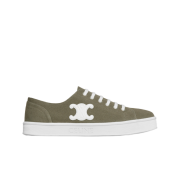 (W) Celine Jane Low Lace-up Sneakers With Triomphe Patch In Canvas And Calfskin Grey
