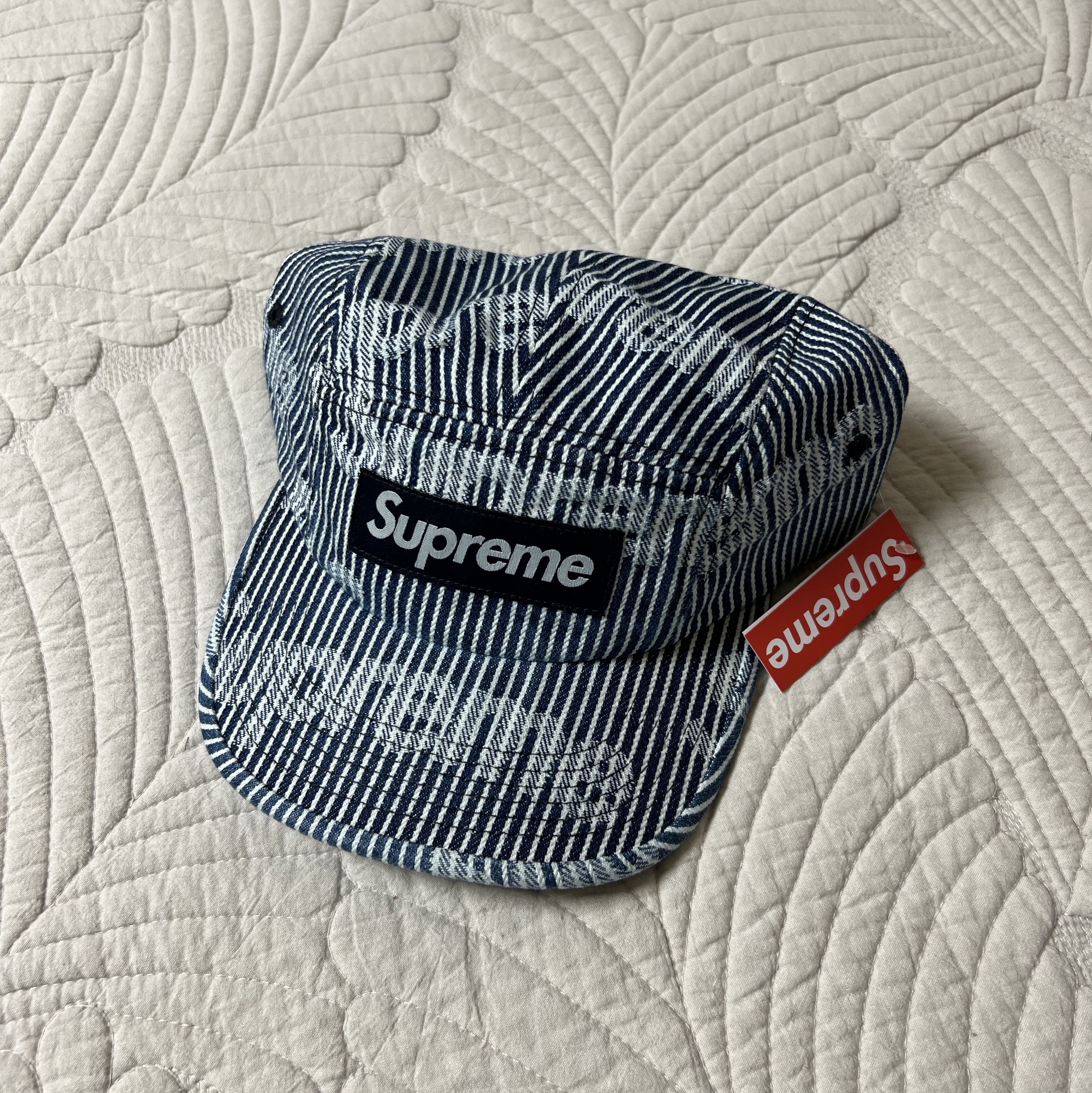 Supreme Denim Camp Cap Stripe - 24SS 착용 스타일