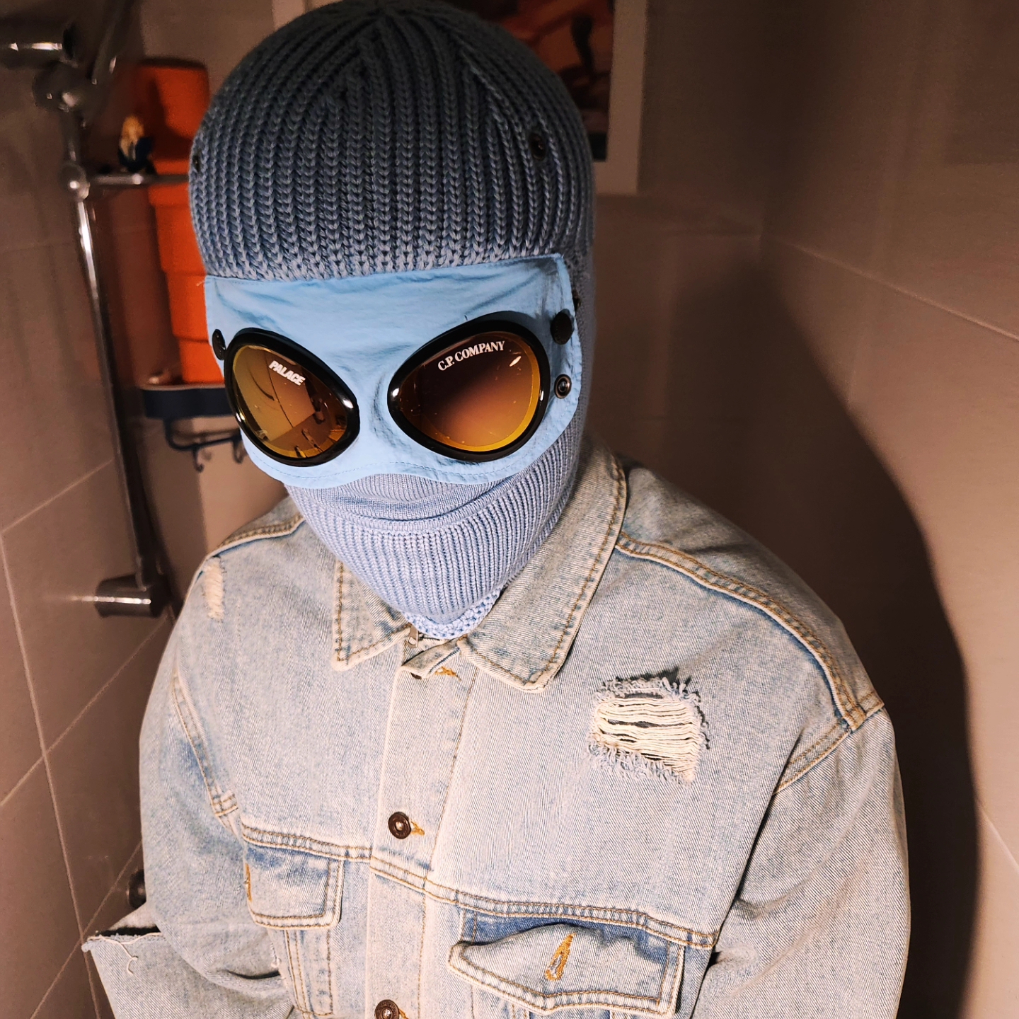 Palace x C.P. Company Goggle Balaclava Blue - 22FW 착용 스타일