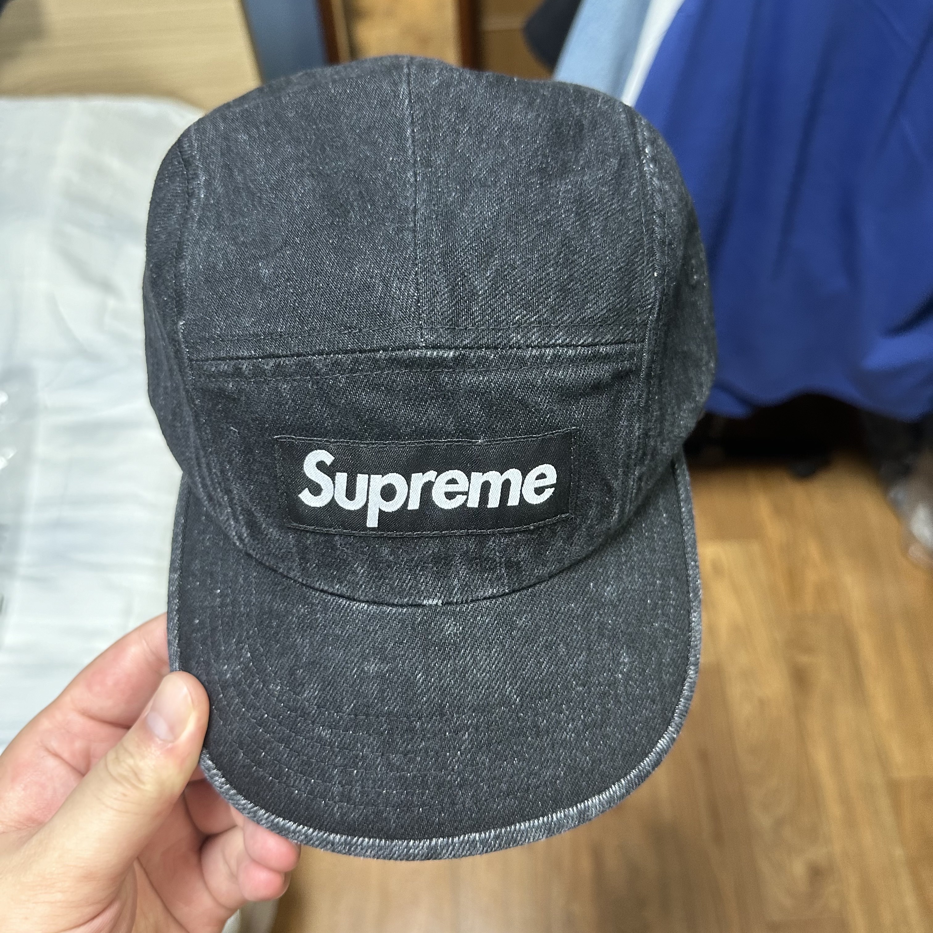Supreme Denim Camp Cap Black - 24SS 착용 스타일 - 1