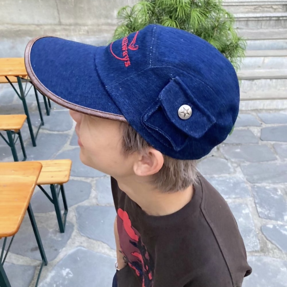Problemallways Logo Denim Pocket Camp Cap Blue 착용 스타일 - 2