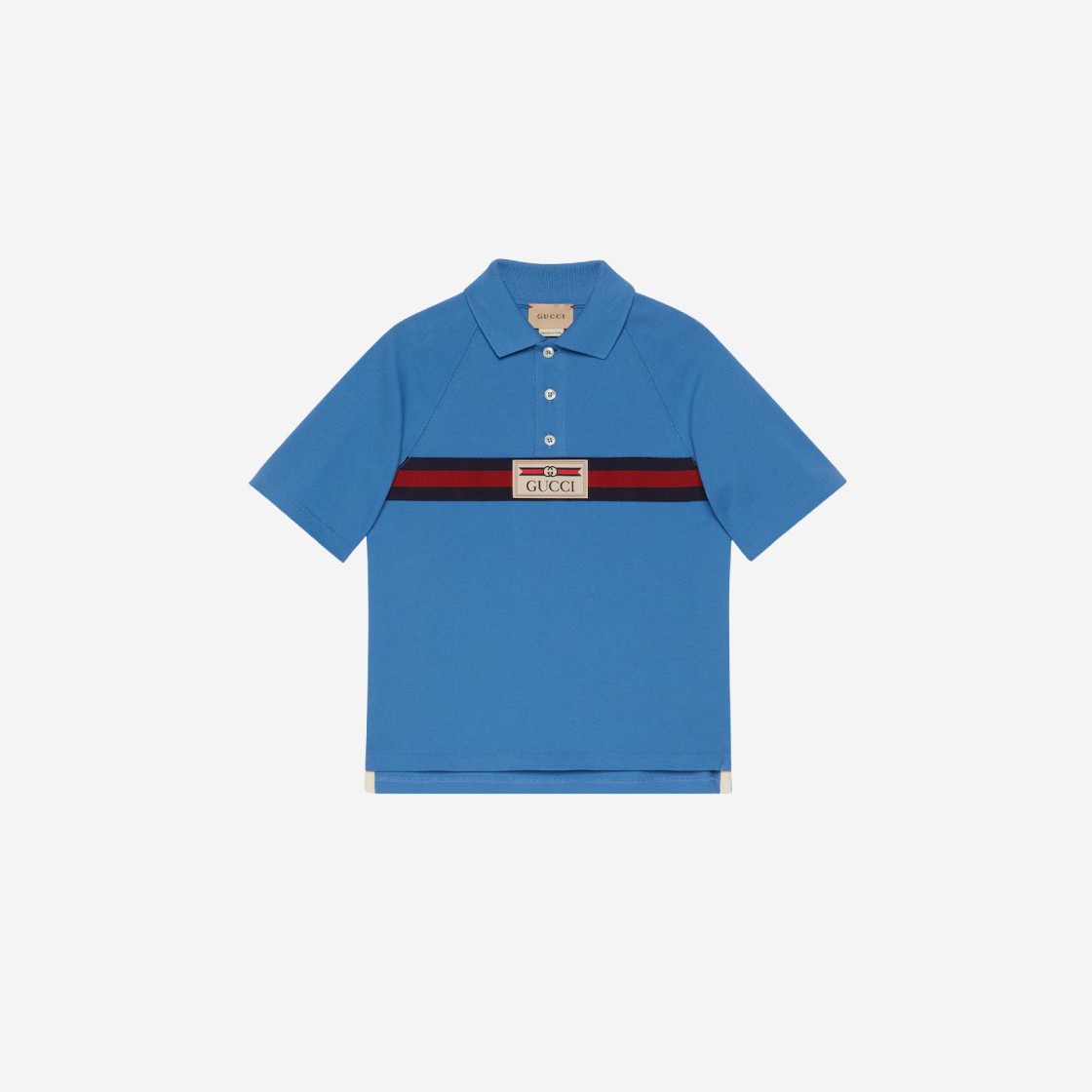 (Kids) Gucci Cotton Polo Top with Web Blue 상세 이미지 1