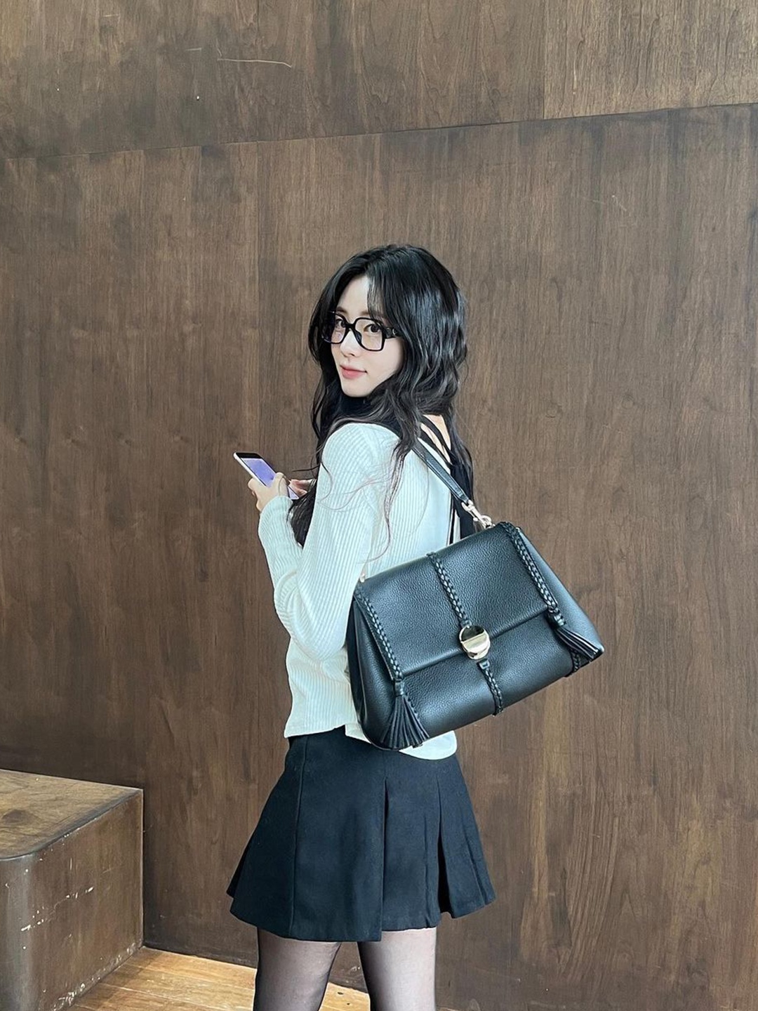 Chanel Rectangle Blue Light Glasses Acetate & Black International Fit, Chanel Square Blue Light Glasses Acetate & Black Asian Fit 착용 스타일 - 3