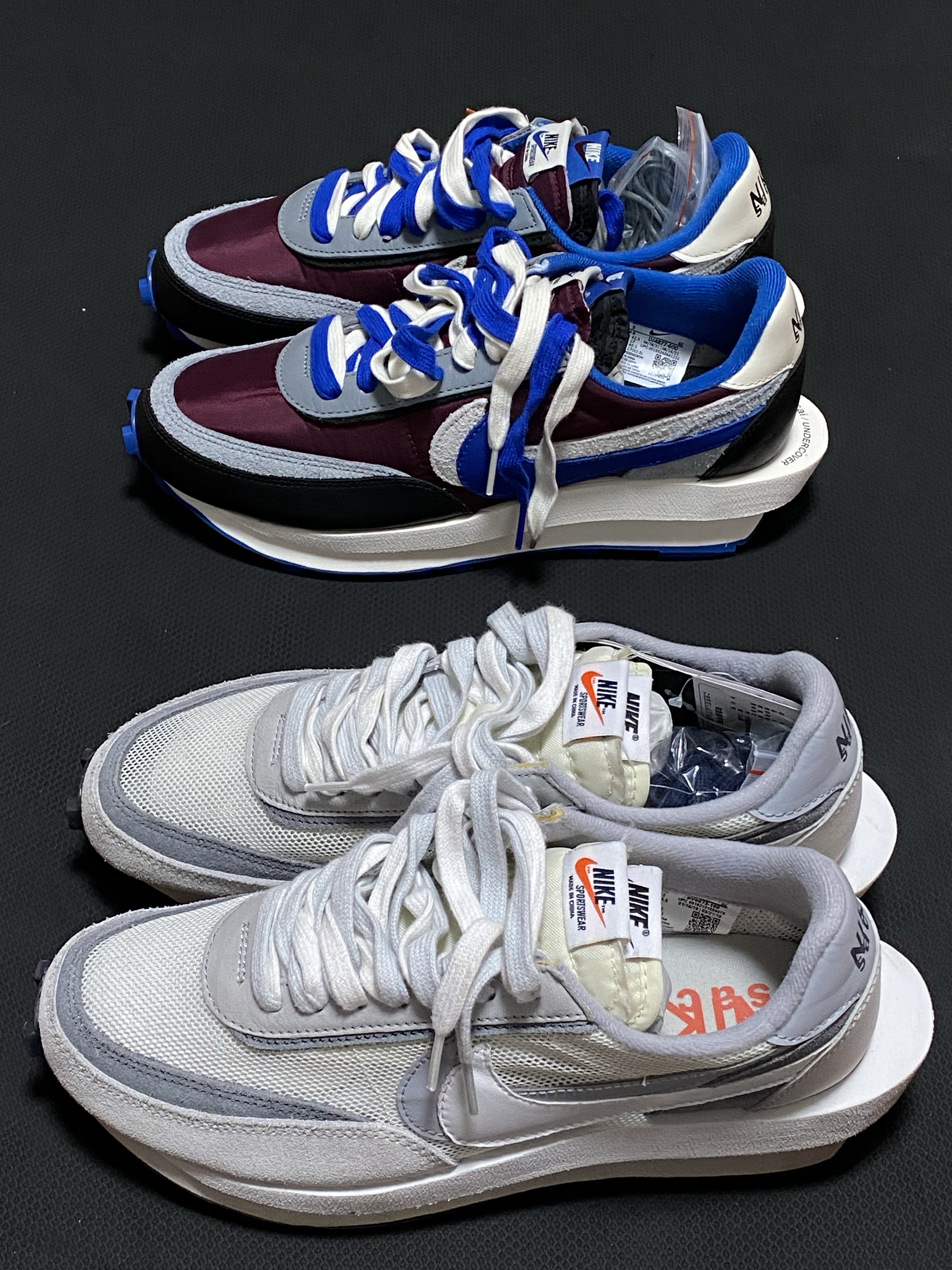 Nike x Sacai x Undercover LDWaffle Night Maroon Team Royal, Nike x Sacai LDWaffle Summit White 착용 스타일