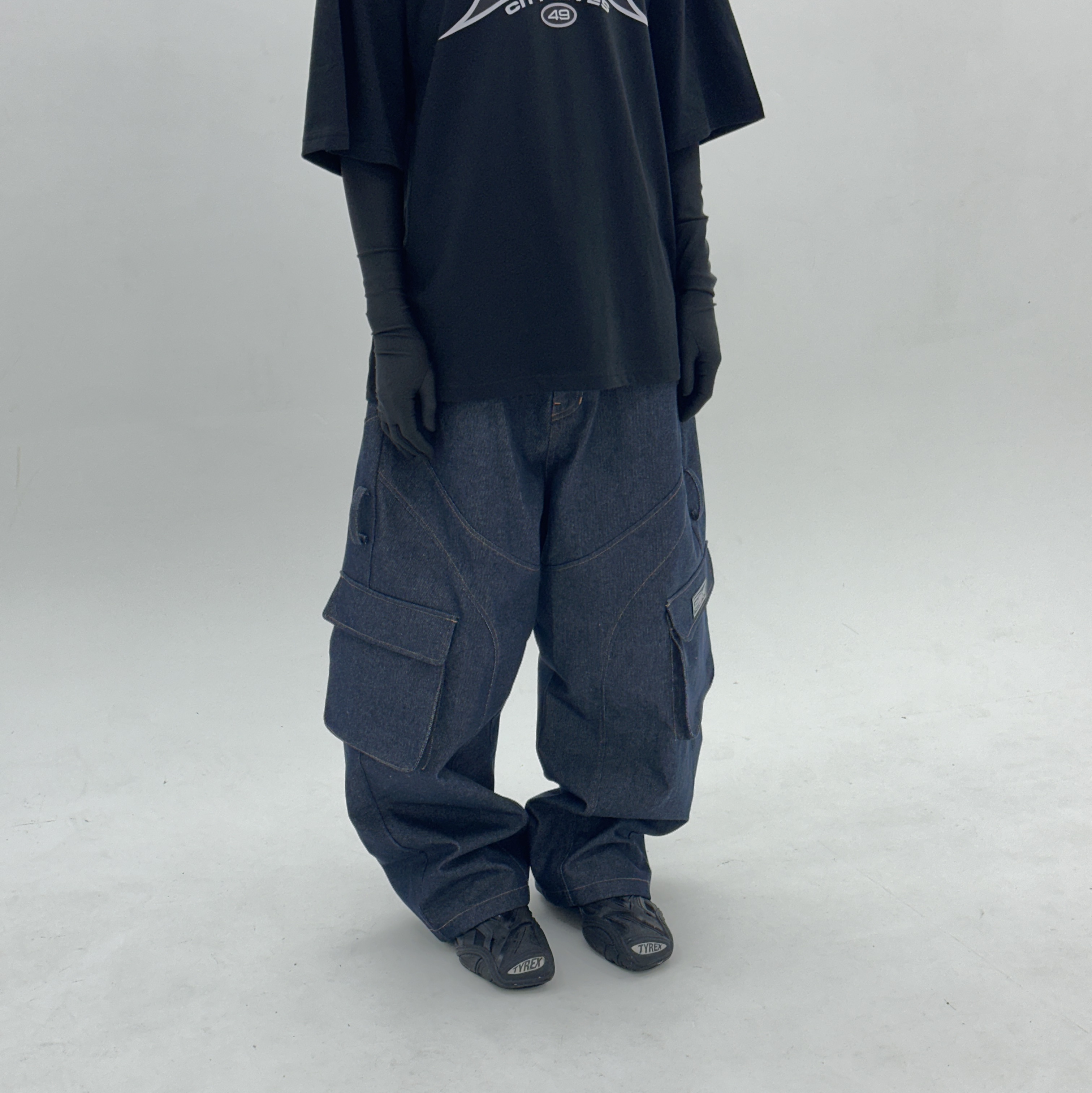 Civision by CSC Core Logo T-Shirt Black, [KREAM 단독] Civision by CSC Cycles Raw Cargo Denim Pants 착용 스타일 - 3
