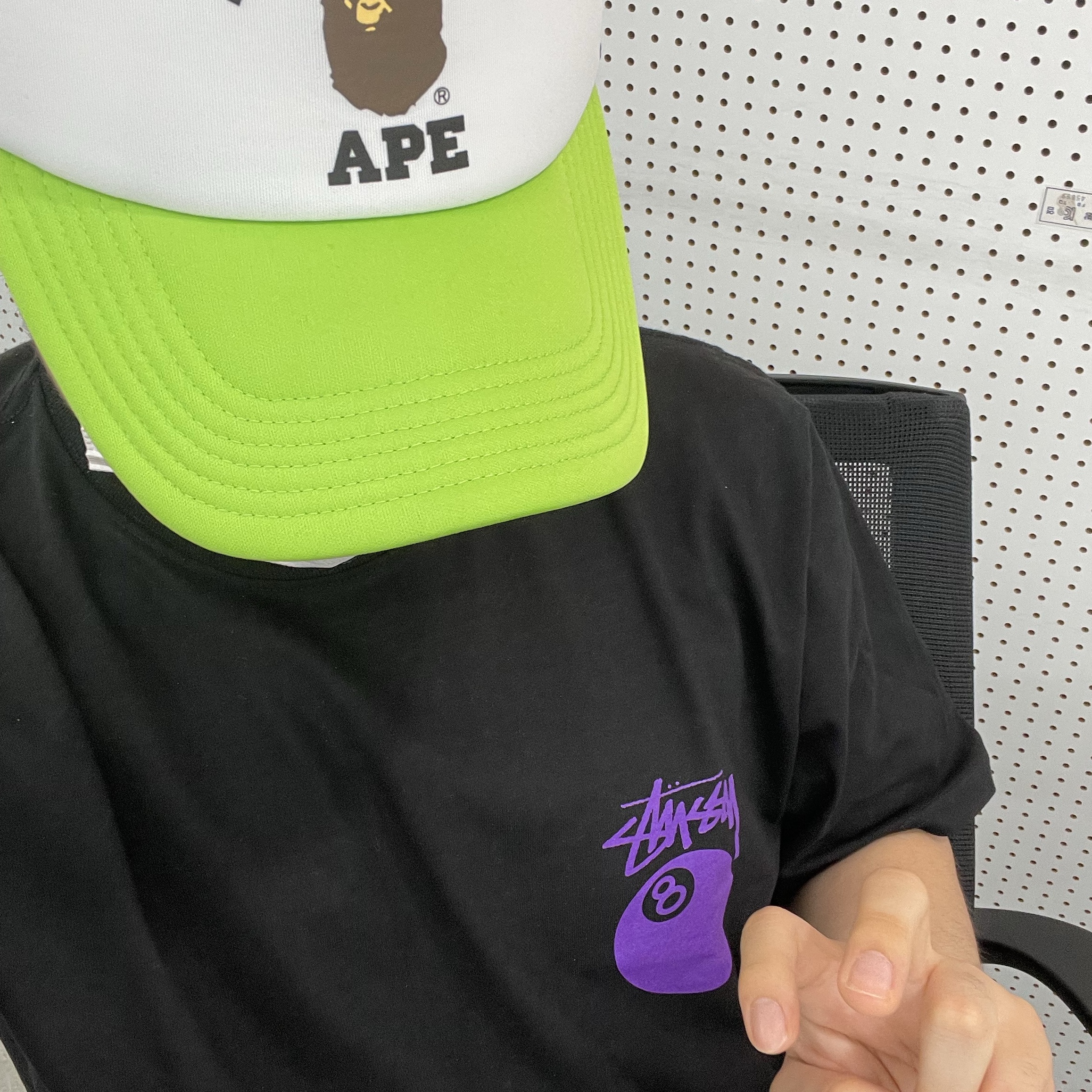 BAPE College Mesh Cap Black 착용 스타일 - 1