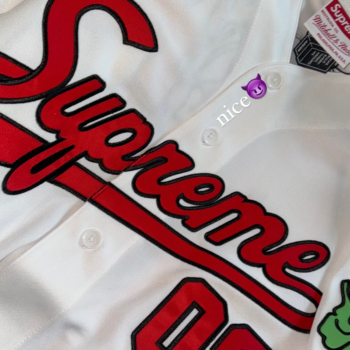Supreme Mitchell & Ness Downtown Hell Baseball Jersey White - 23FW 착용 스타일