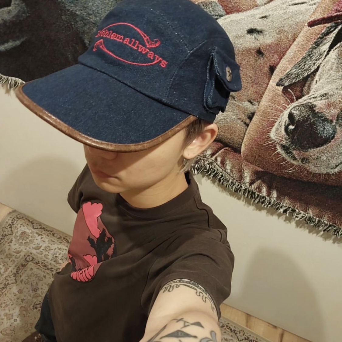 Problemallways Logo Denim Pocket Camp Cap Blue 착용 스타일 - 1