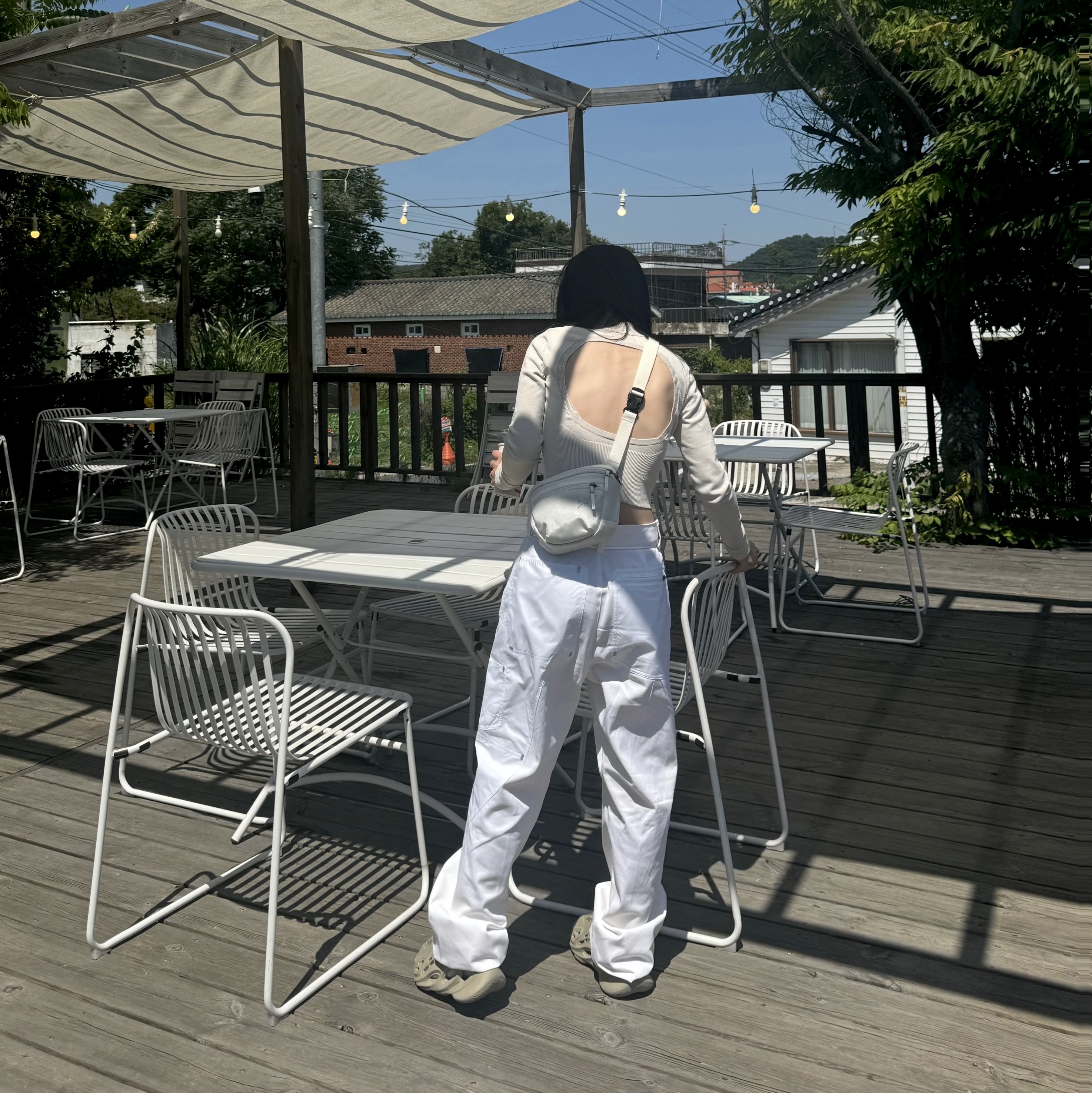Nike x Off-White NRG Pants White, Adidas Yeezy Foam RNNR Stone Salt 착용 스타일 - 2