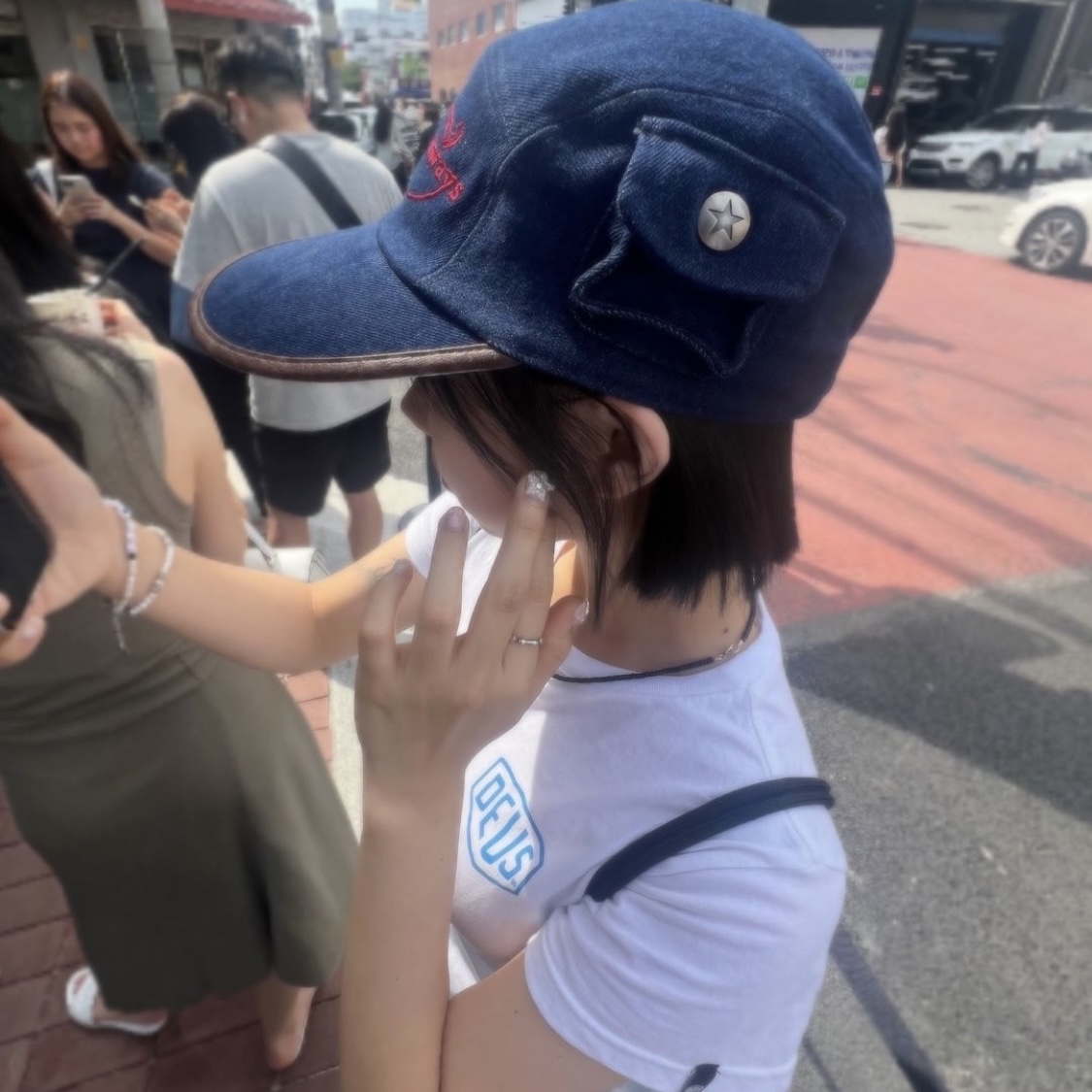 Problemallways Logo Denim Pocket Camp Cap Blue 착용 스타일 - 2