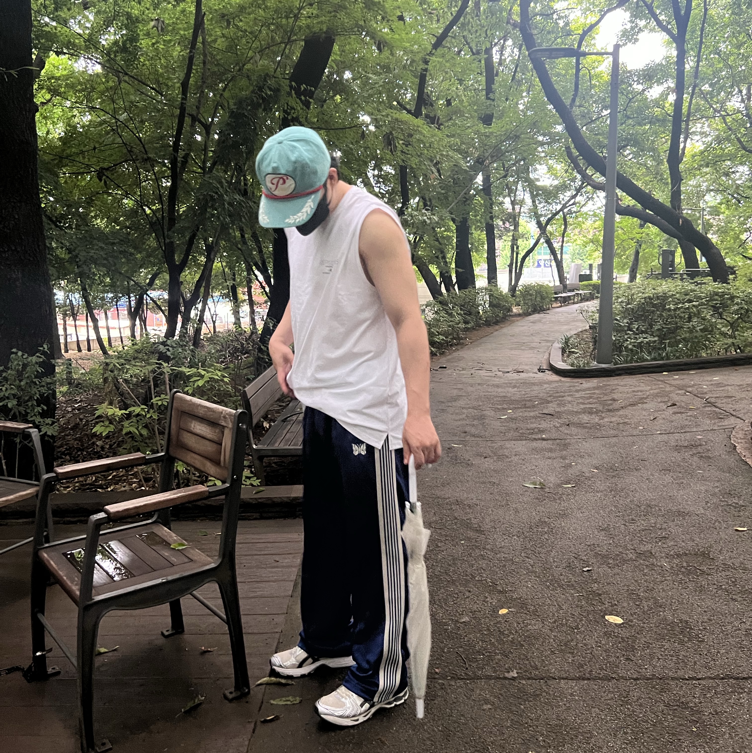 Needles Track Pants Poly Smooth Royal, Peaceminusone 5 Panel Ball Cap #2 Mint 착용 스타일 - 1
