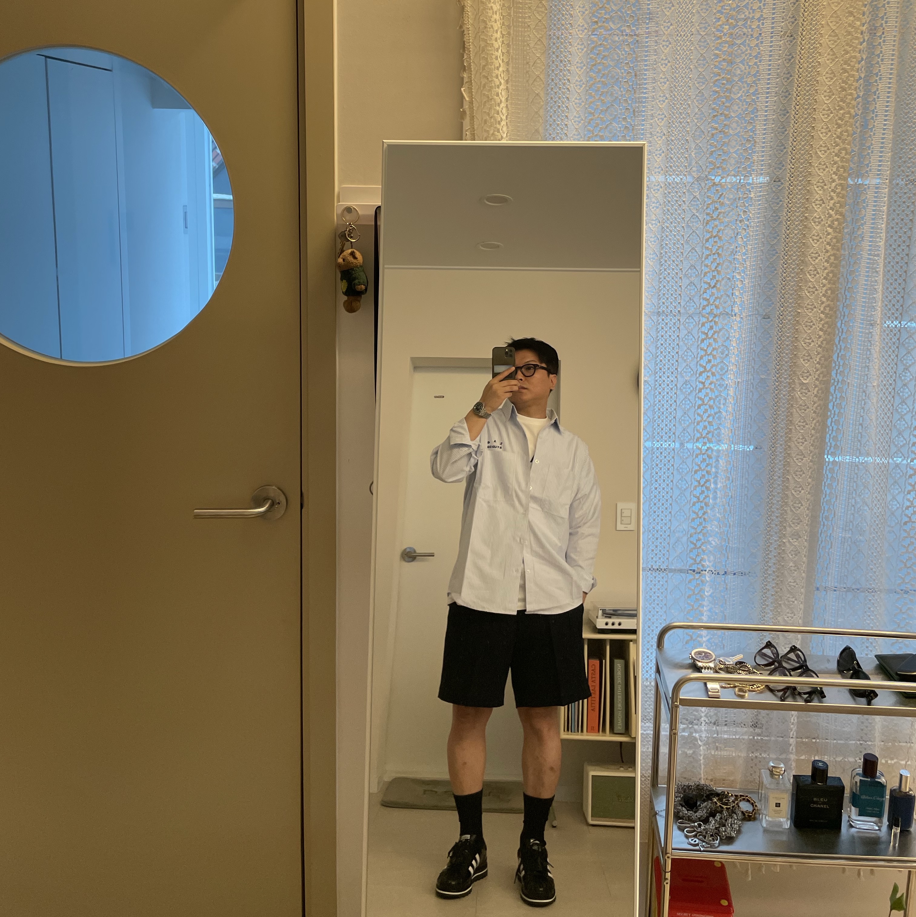 IAB Studio Worksout 20th Anniversary Work Shirt Blue Stripe, Adidas x Clot Superstar Core Black Cloud White ์ฐฉ์ฉ ์คํ์ผ - 1