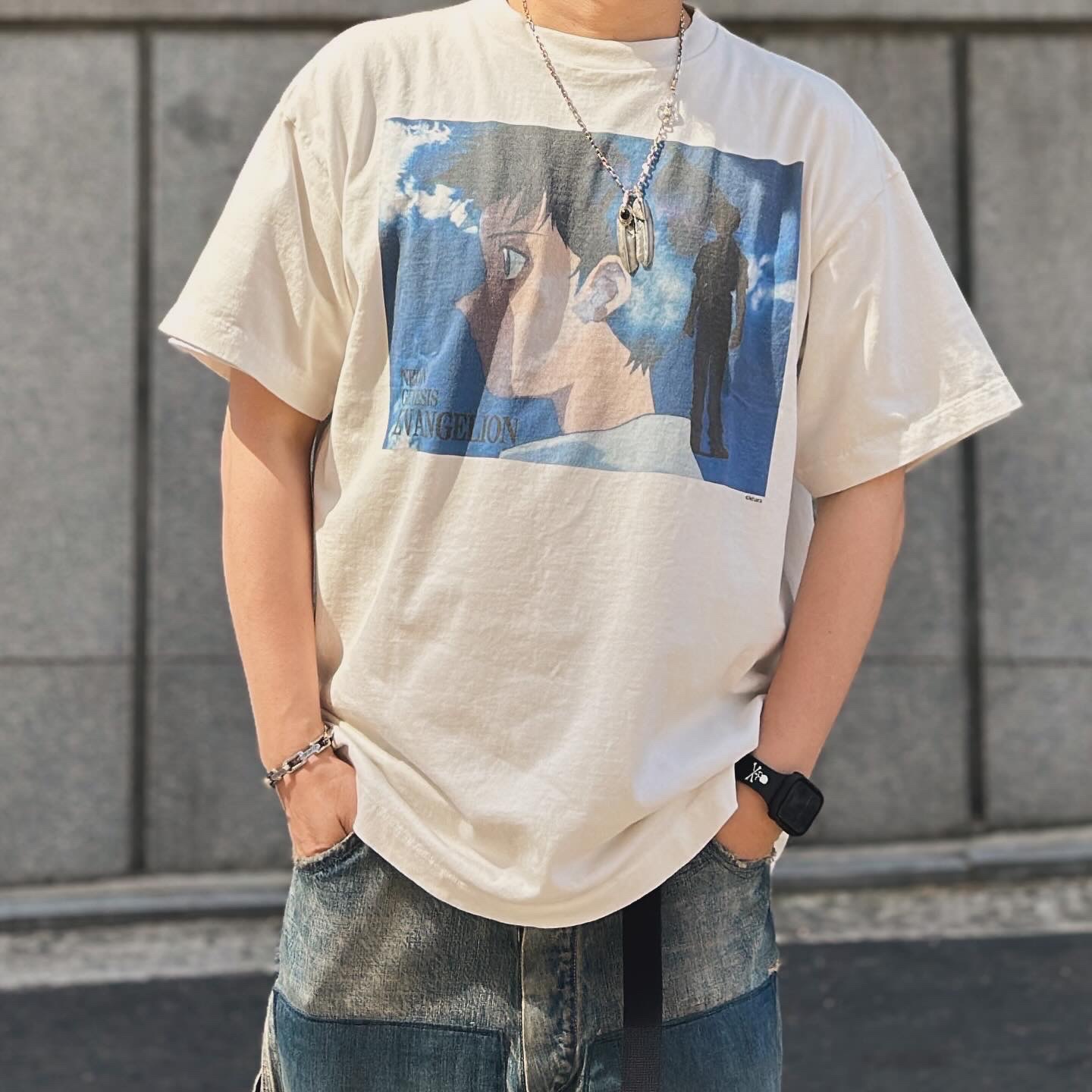 Saint Mxxxxxx x Evangelion Shinji S/S T-Shirt White, Saint Mxxxxxx Painter Pants Blue - 23AW 착용 스타일 - 2