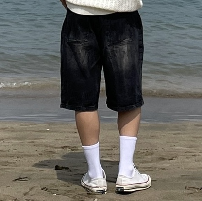 Converse Chuck 70 Ox Parchment, Millo Archive Denim Bermuda Pants Washed Black 착용 스타일 - 3