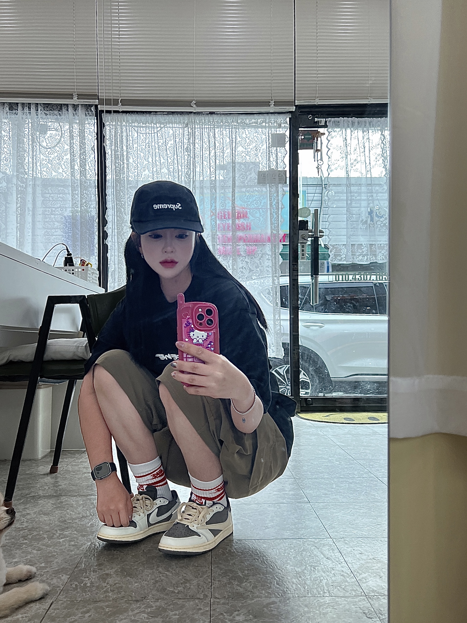 Supreme Washed Chino Twill Camp Cap Black, Supreme Futura Box Logo T-Shirt Black - 24SS 착용 스타일