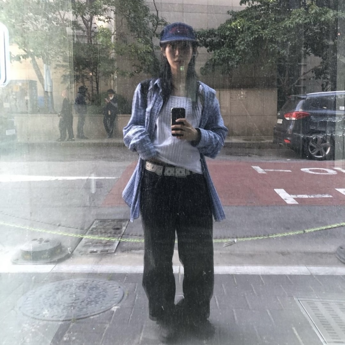 Problemallways Logo Denim Pocket Camp Cap Blue 착용 스타일 - 2