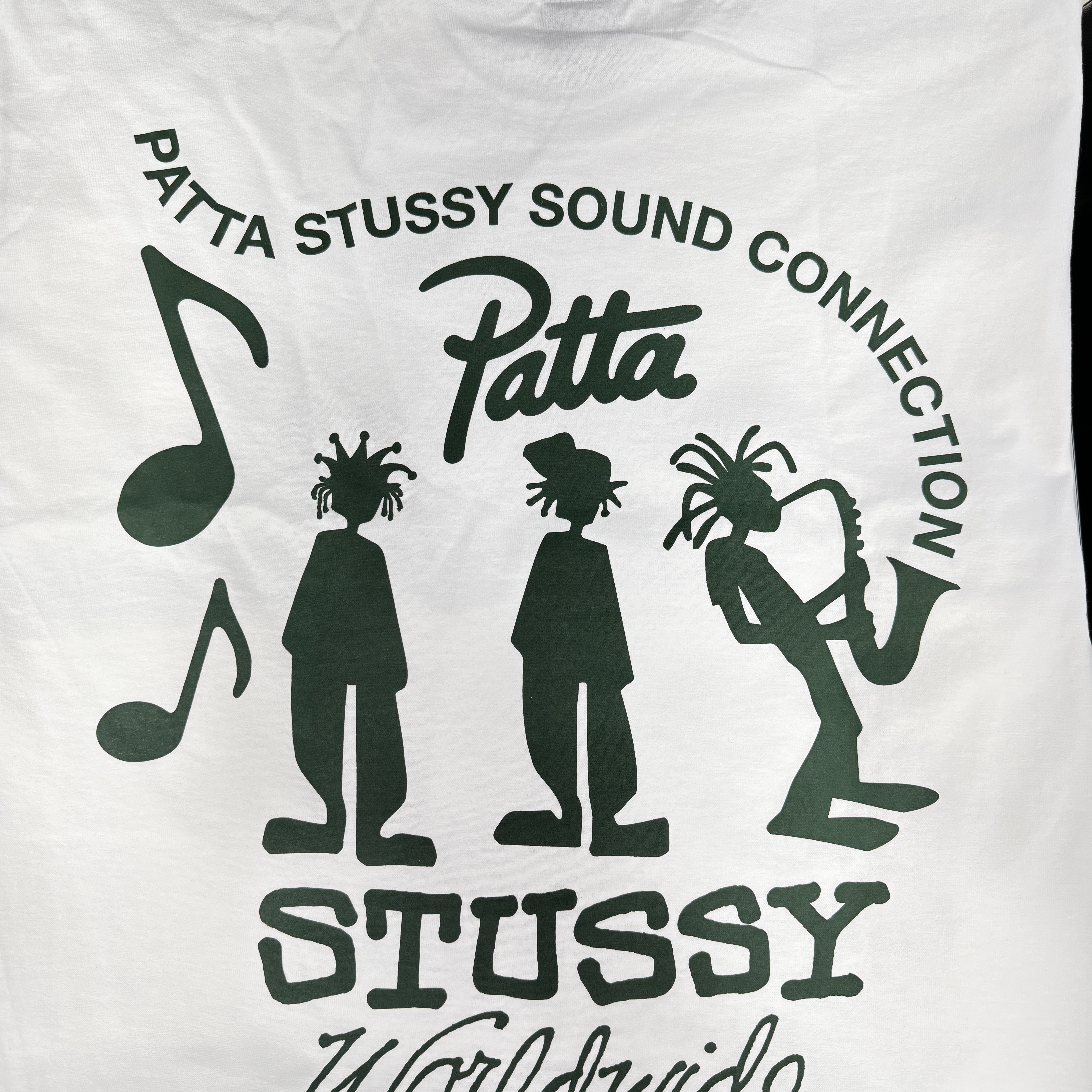 Stussy x Patta Sound Connection T-Shirt White 착용 스타일 - 2