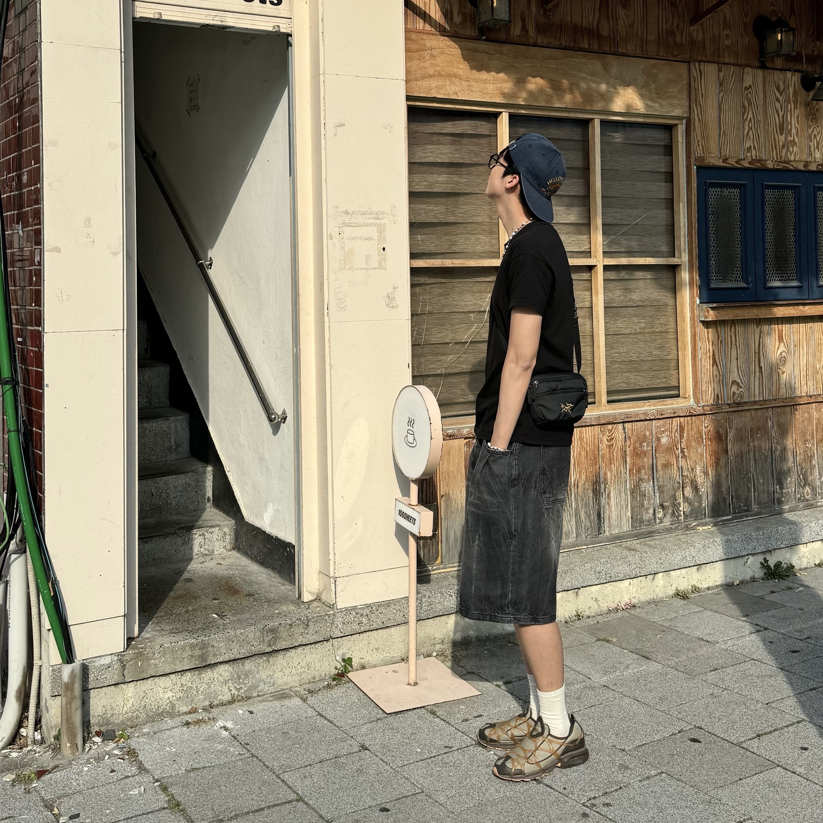 Nike Air Kukini Dark Chocolate, Hello Sunrise Washed HS Arch Logo 6Panel Cap Navy & Orange 착용 스타일 - 3