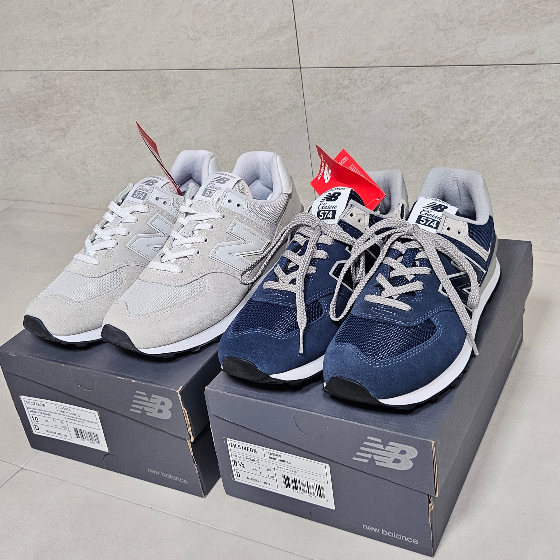 New Balance 574 Navy - D Standard 착용 스타일 - 1