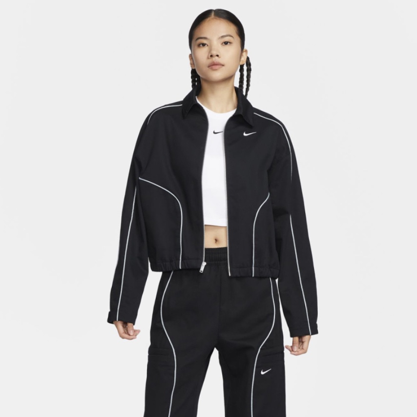 (W) Nike NSW Woven Jacket Black - Asia 착용 스타일