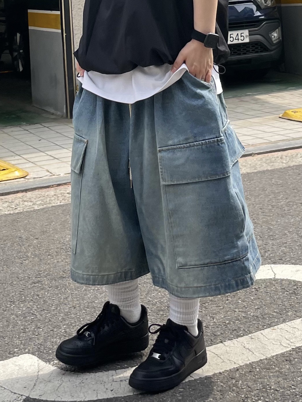 Hello Sunrise  Two Tone Washed OG Logo 6panel Cap Off White & Black, (W) Nike Air Force 1 '07 Low Triple Black 착용 스타일 - 5