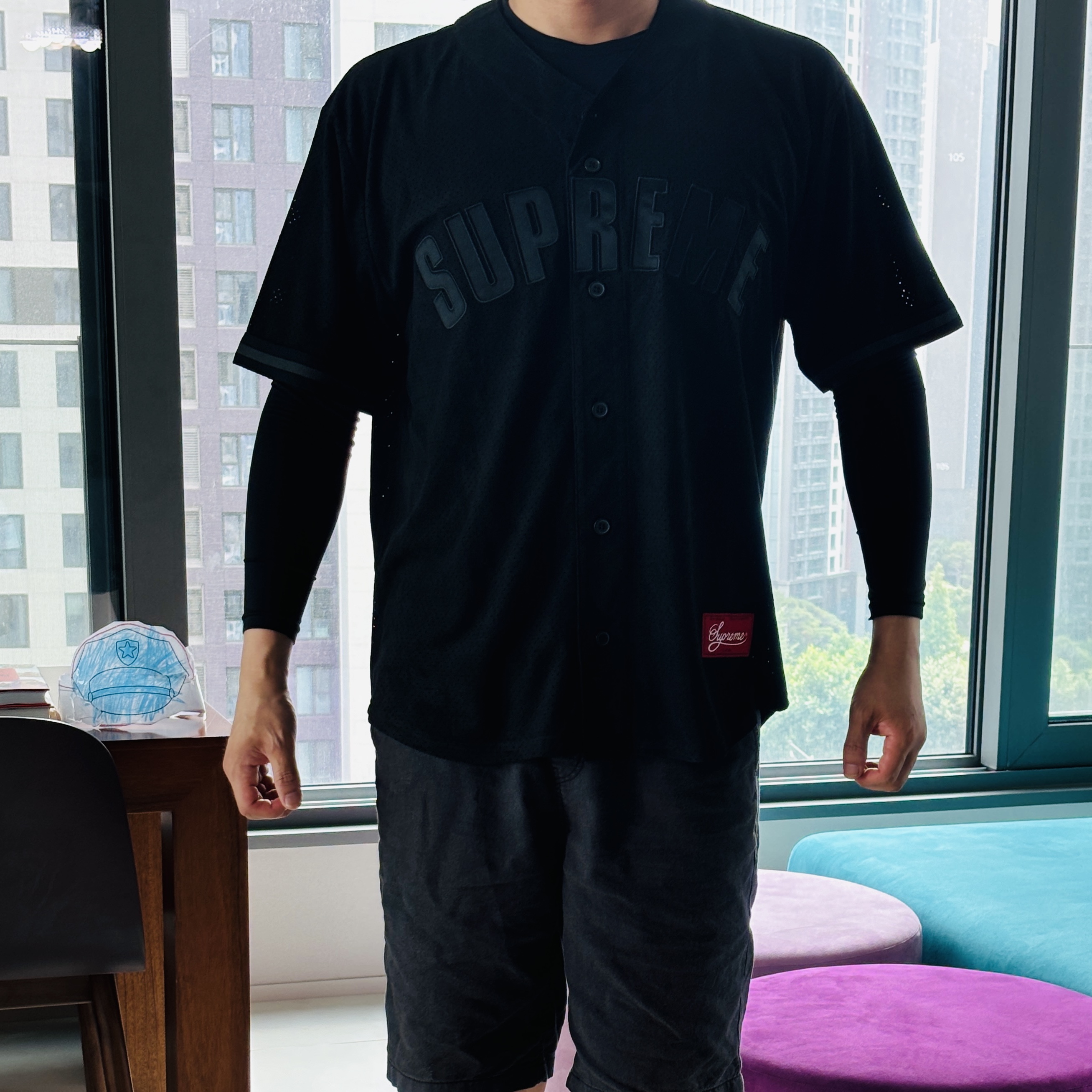 Supreme Ultrasuede Mesh Baseball Jersey Black - 24SS 착용 스타일