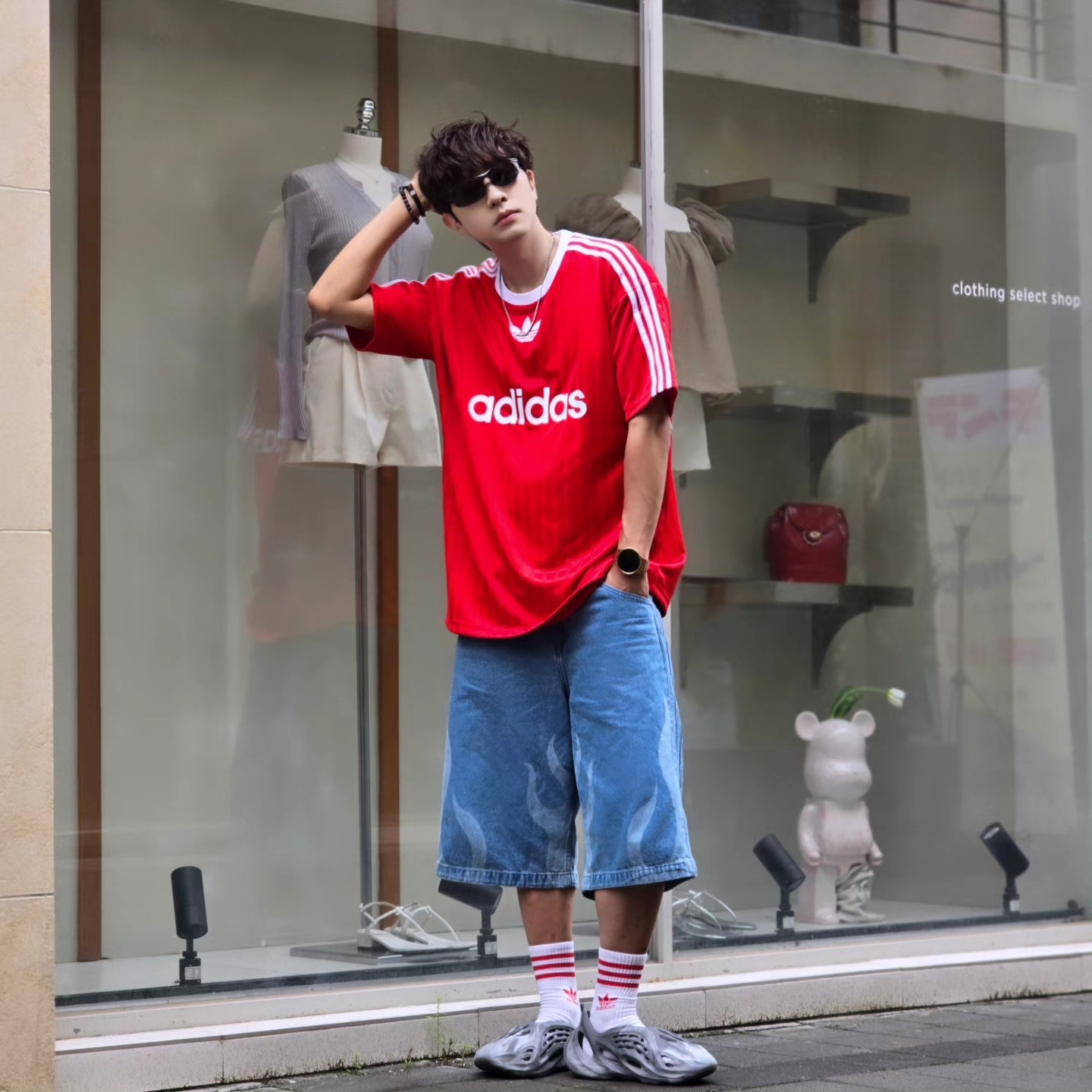 Adidas Adicolor T-Shirt Better Scarlet White - KR Sizing, Adidas Adicolor T-Shirt Better Scarlet White - US Sizing 착용 스타일 - 7