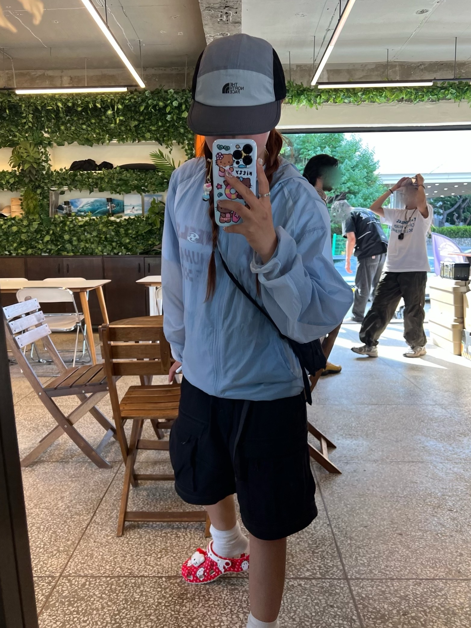 Sansan Gear Paneled Jacket Sky Blue - 24SS, Sansan Gear Cross Bag Black - 24SS 착용 스타일