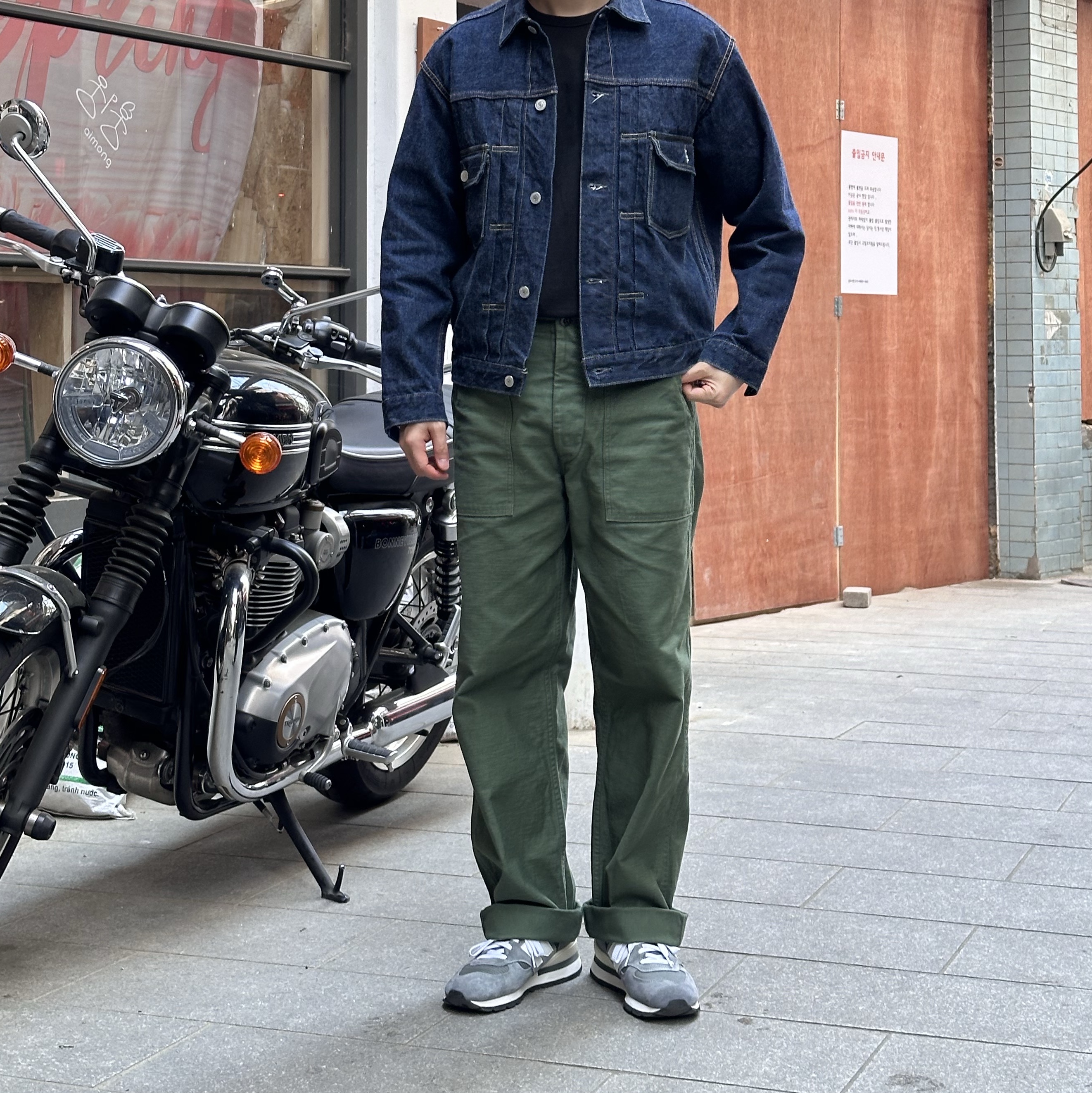 New Balance 990v1 Made in USA Grey White, Orslow 6002 Type 2 1950's Denim Jacket One Wash 착용 스타일