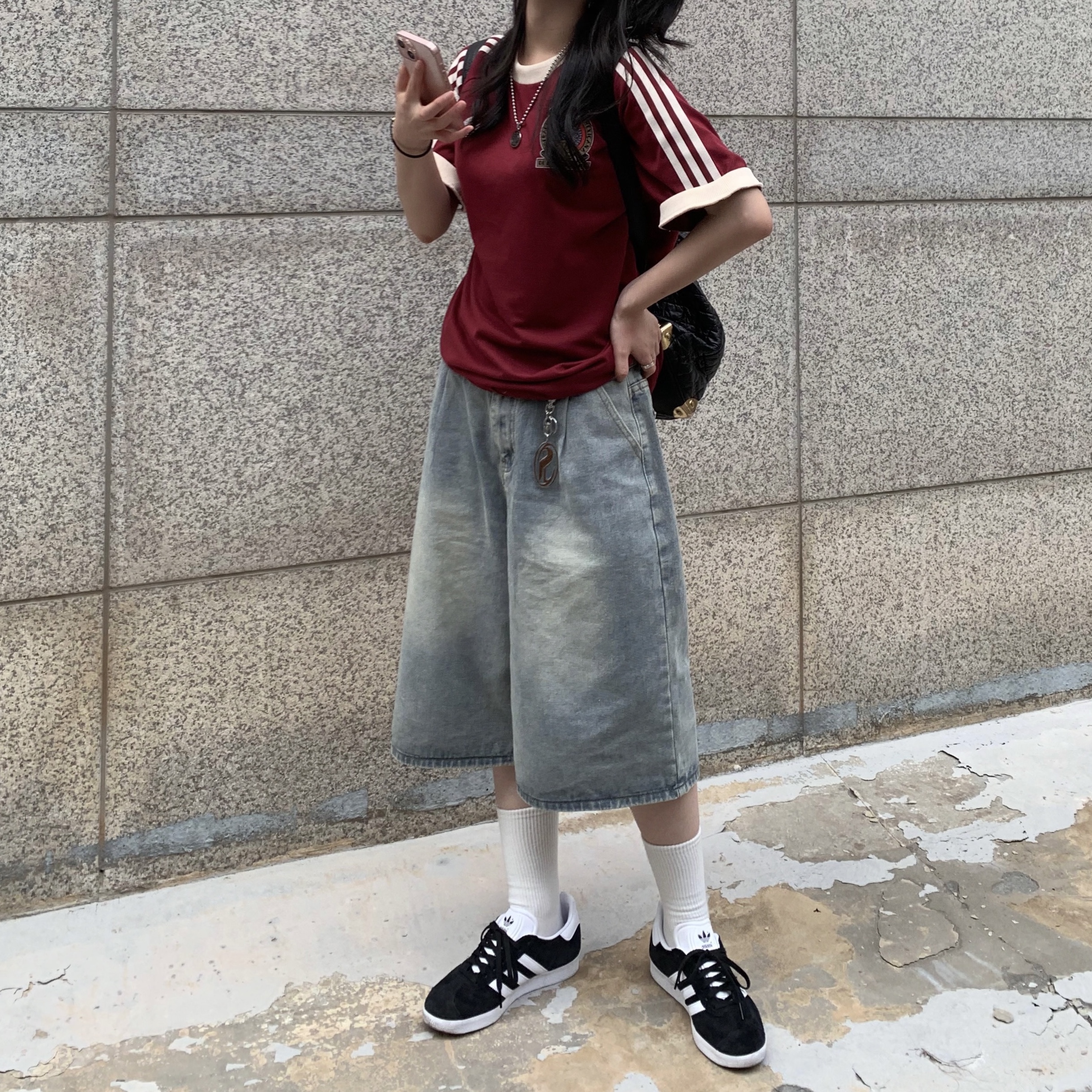 Adidas Mexico Adicolor 3S T-Shirt Noble Maroon - KR Sizing 착용 스타일