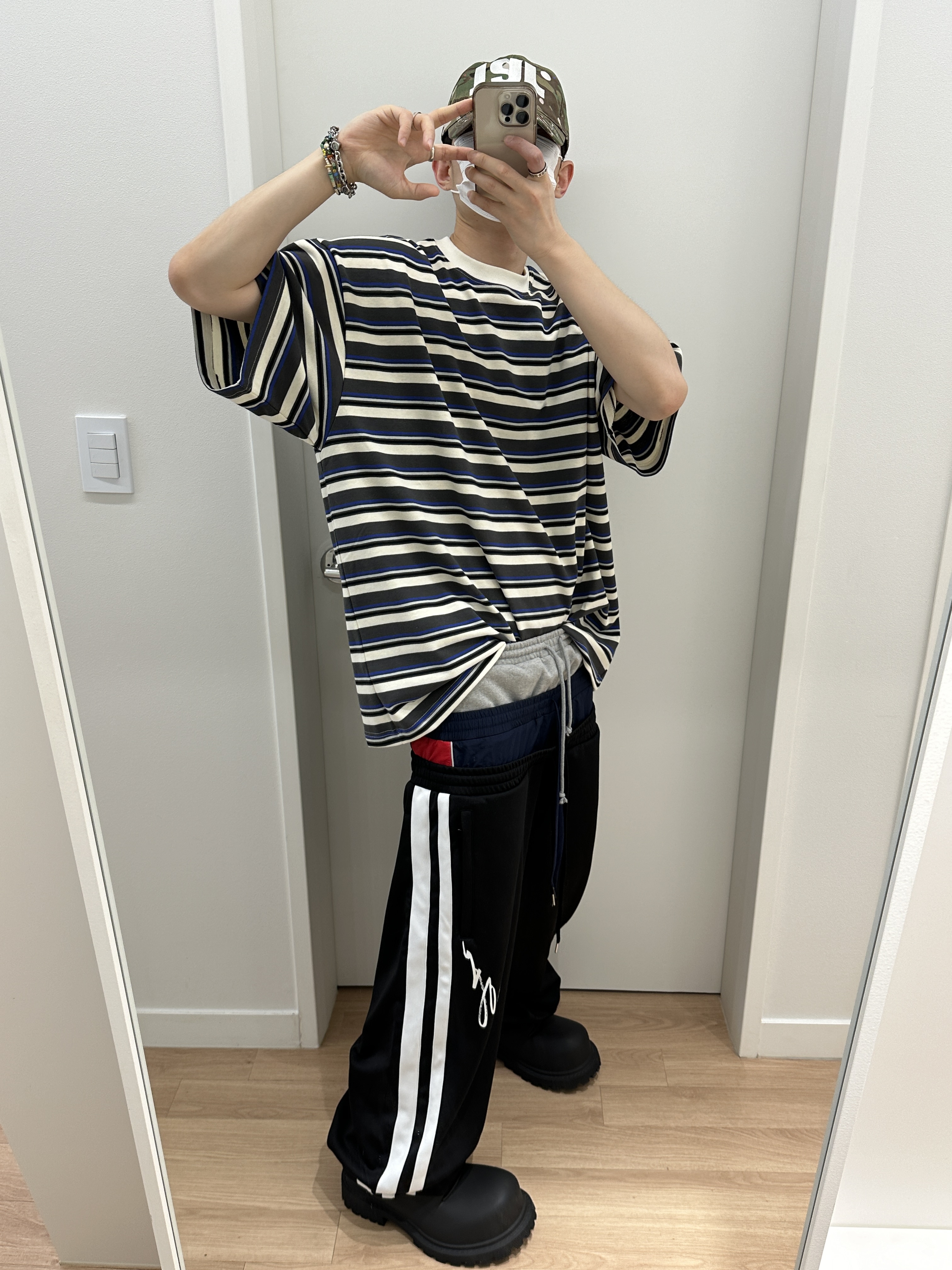 Project G/R 3 Layered Track Pants Black 착용 스타일 - 2