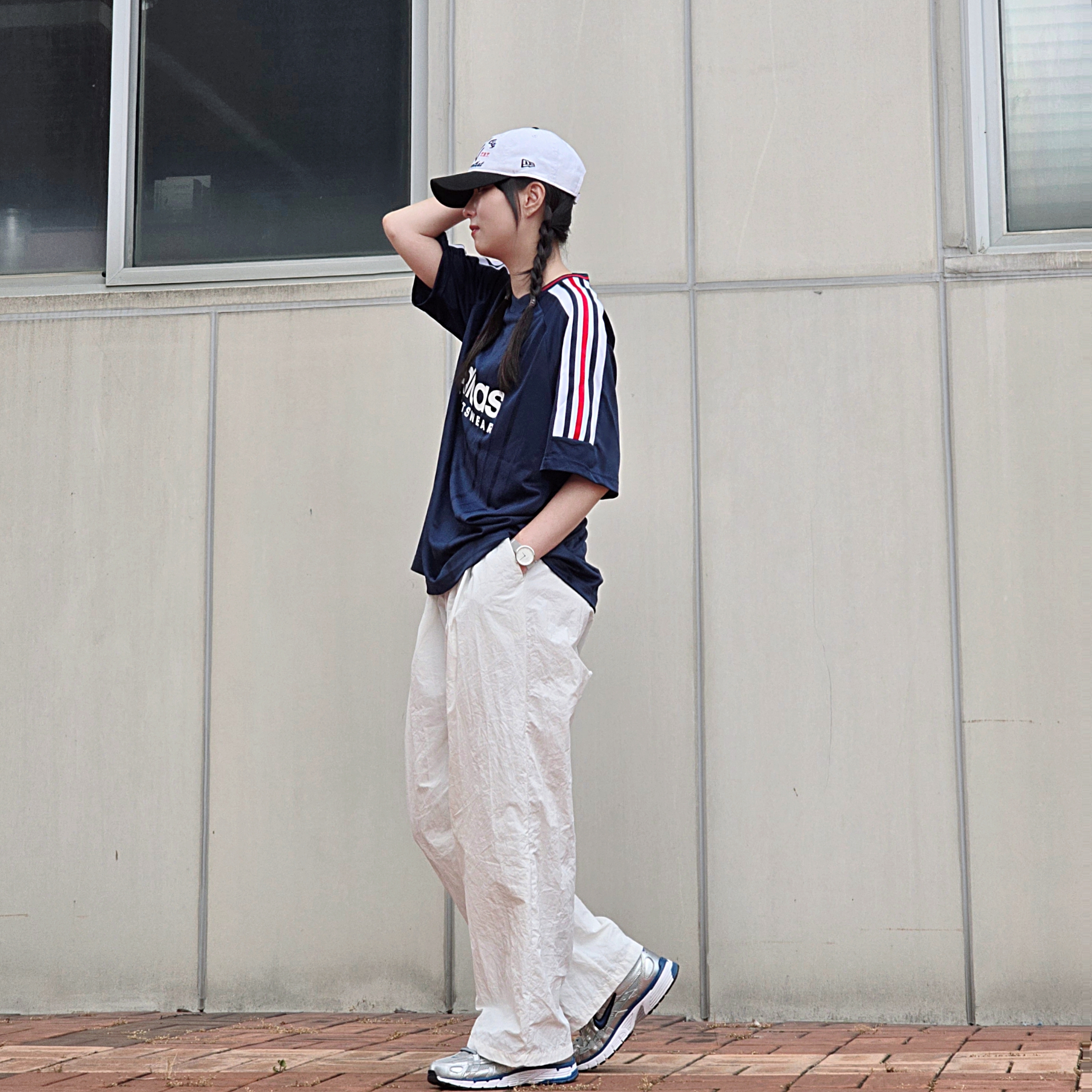 Adidas House of Tiro Nations Pack T-Shirt Team Navy Blue 2 - KR Sizing, (W) Nike P-6000 Laser Blue 착용 스타일 - 1