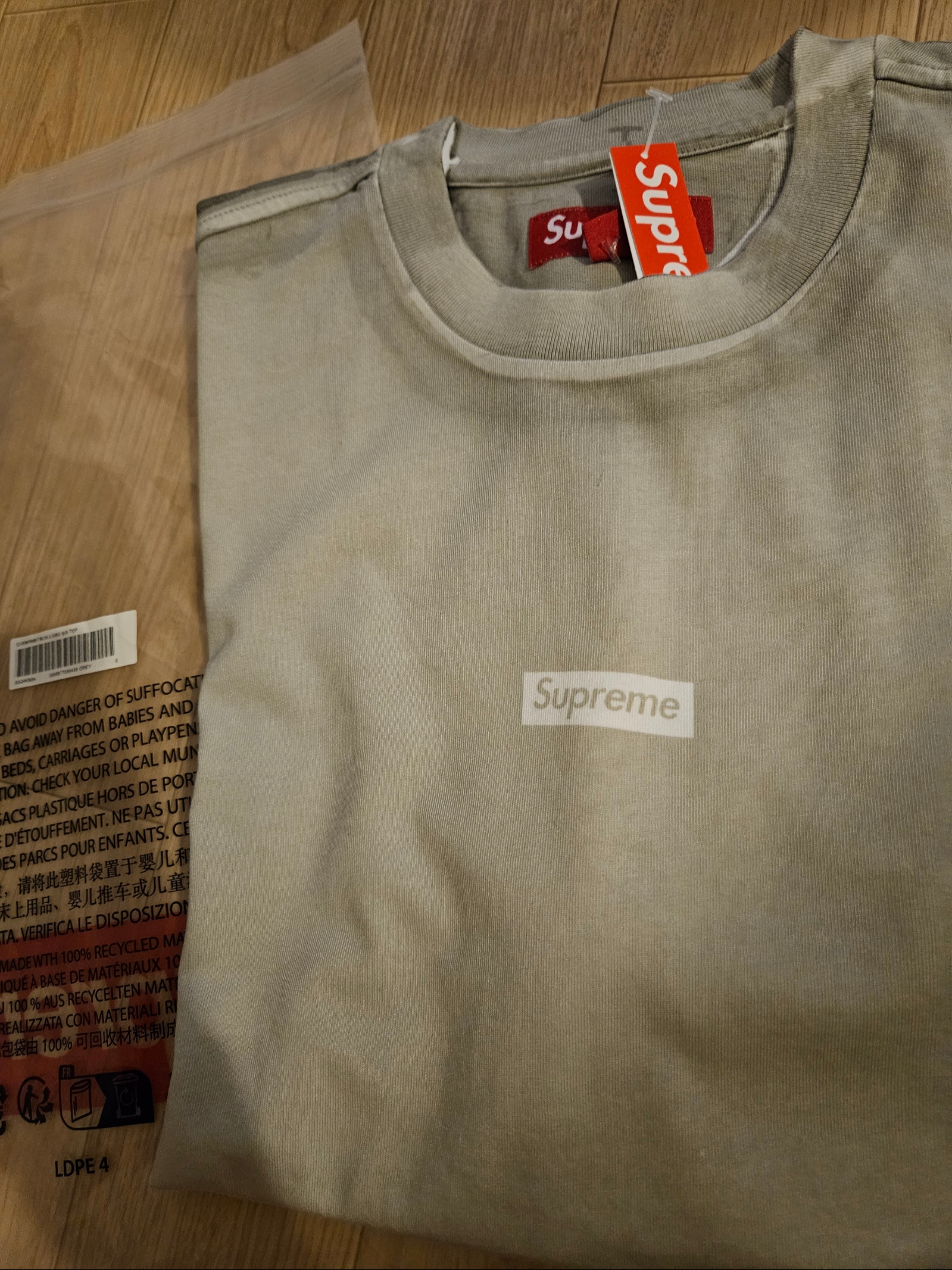 Supreme Overprint Small Box S/S Top Grey - 24SS 착용 스타일 - 2