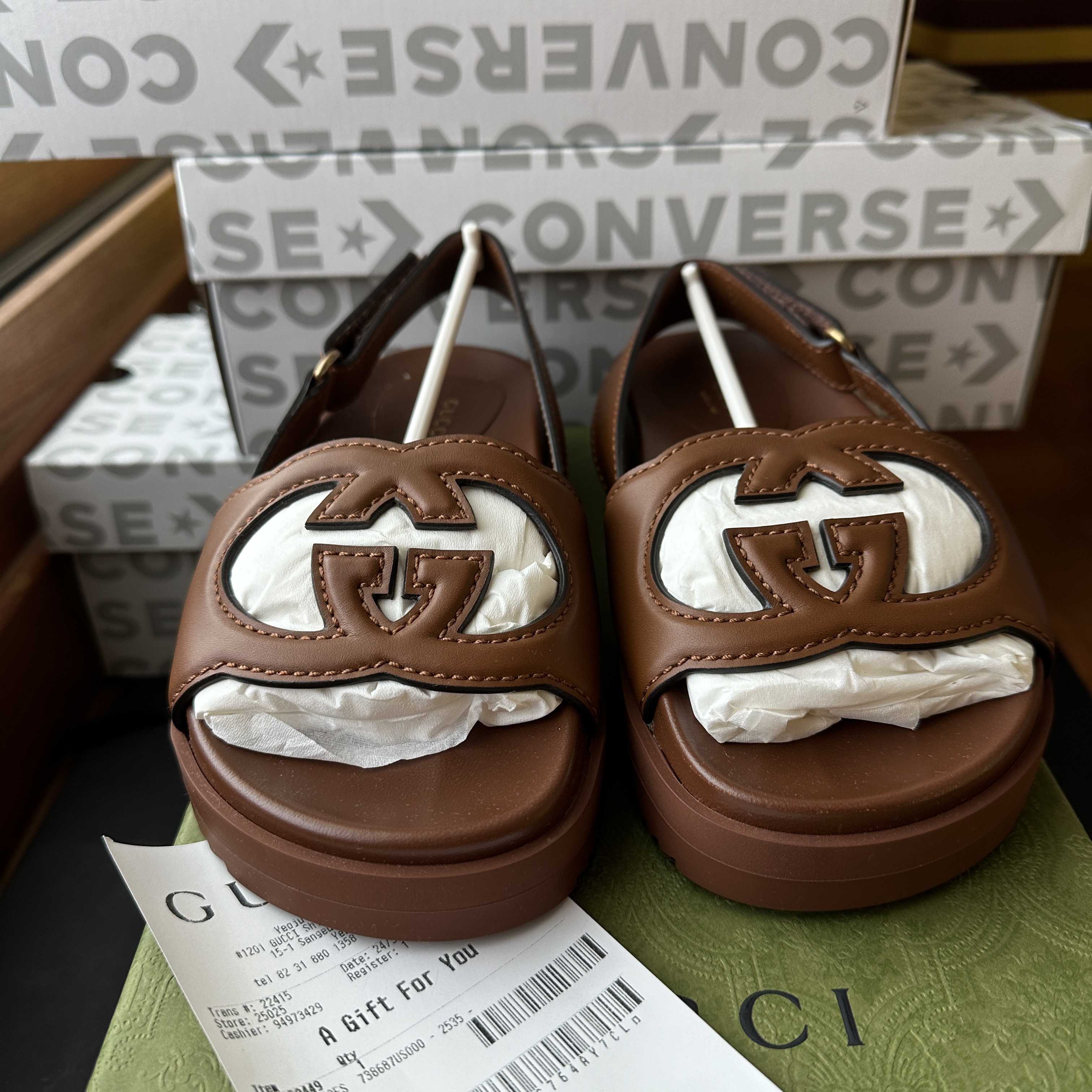(W) Gucci Interlocking G Sandal Cuir Leather 착용 스타일