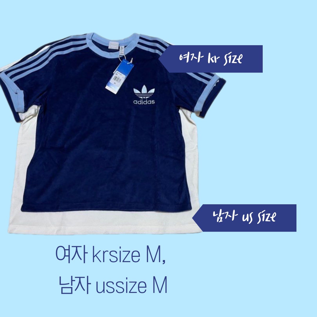 (W) Adidas Terry 3S T-Shirt Off White - US Sizing, (W) Adidas Terry 3S T-Shirt Dark Blue - KR Sizing 착용 스타일 - 2