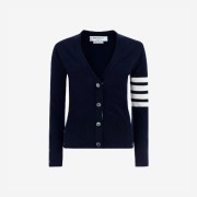 (W) Thom Browne Cashmere 4-Bar V-Neck Cardigan Navy