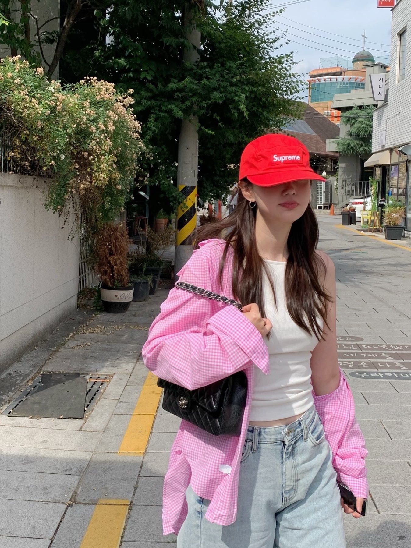 Supreme Washed Chino Twill Camp Cap Red 착용 스타일 - 1