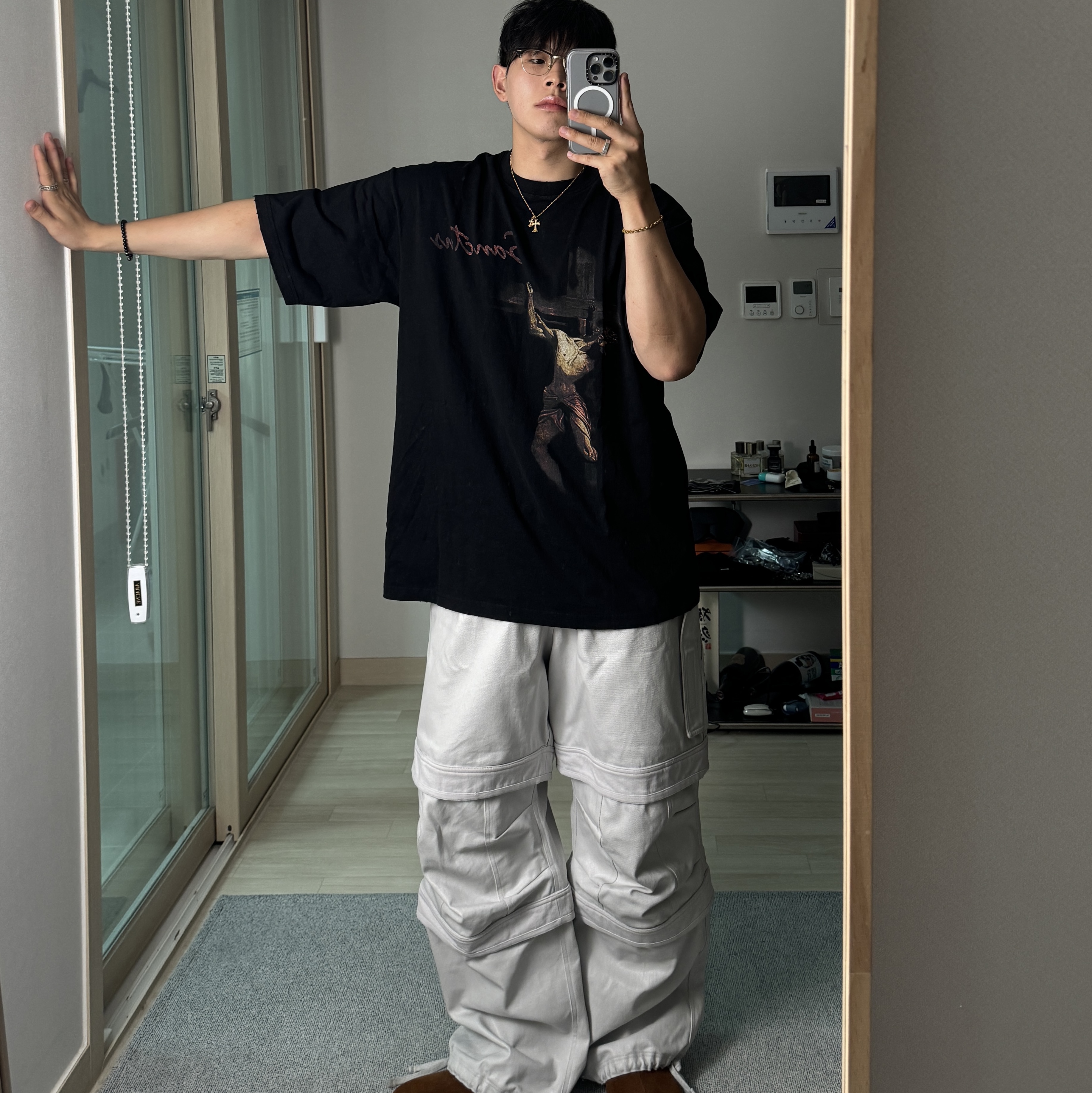 Farfromwhat Far Layered Work Pants White 착용 스타일 - 1