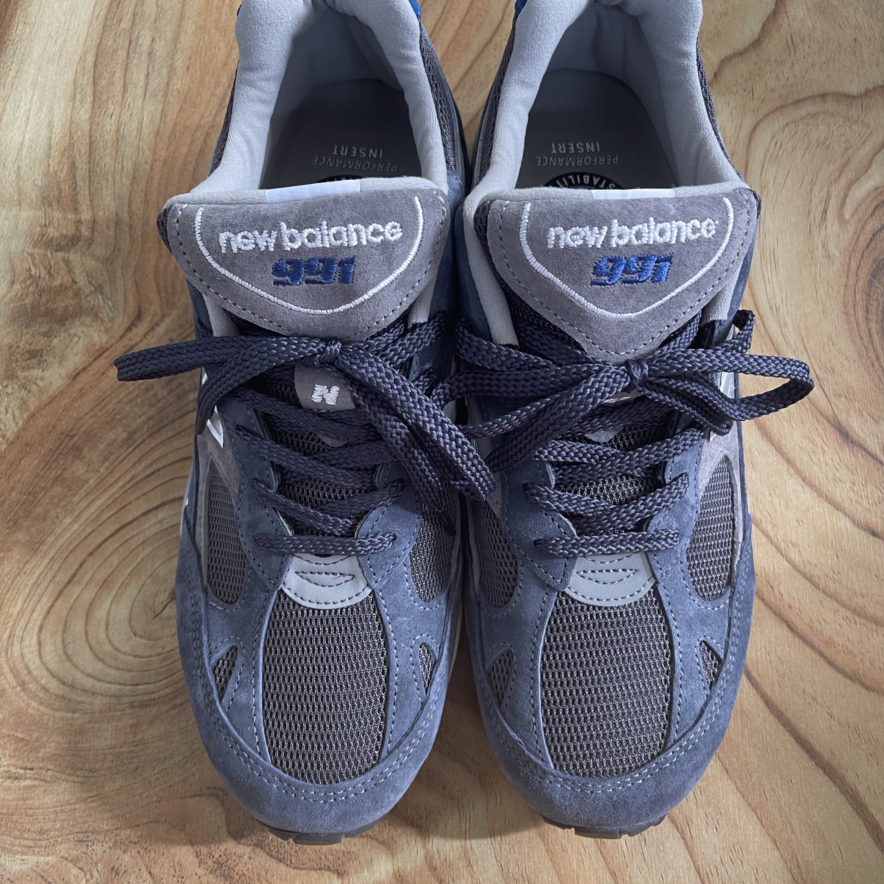 New Balance 991 Made in UK Grey Blue 착용 스타일 - 1