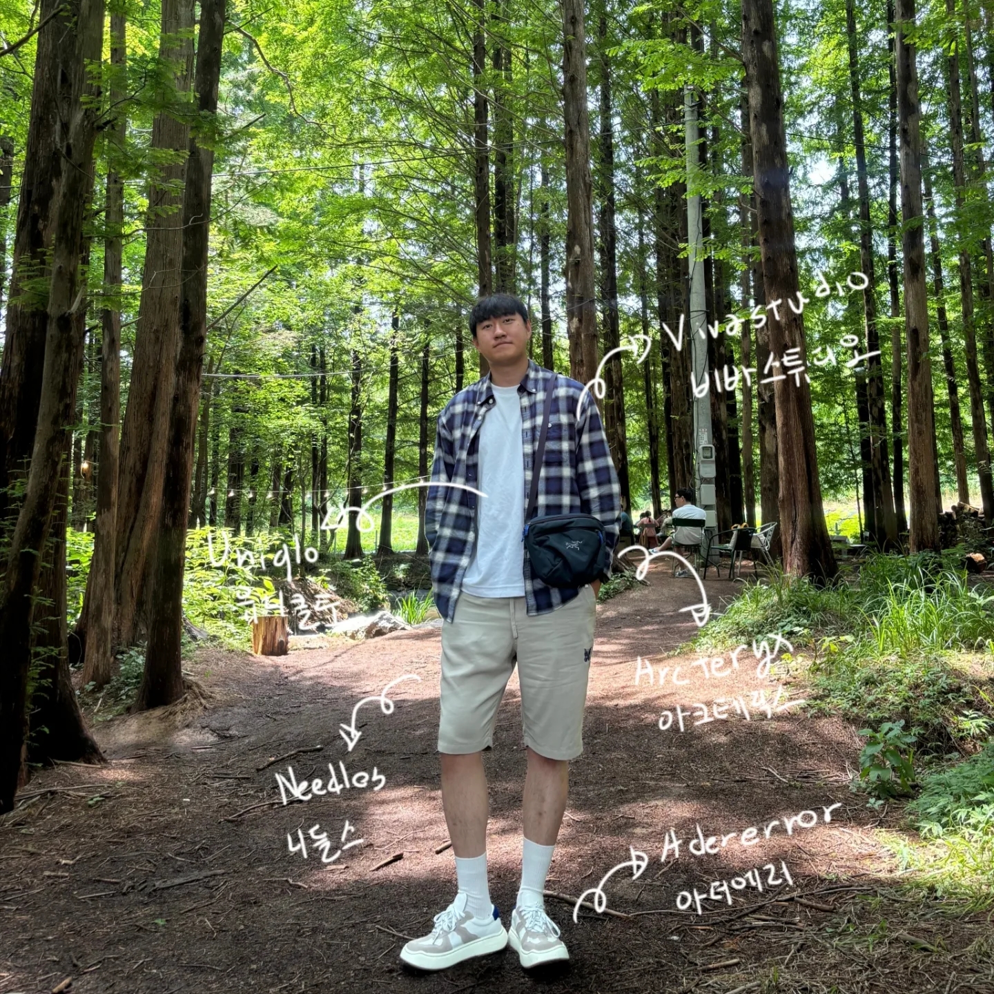 Ader Error Log; Baus Off White, Needles String Cowboy Shorts Beige 착용 스타일 - 2