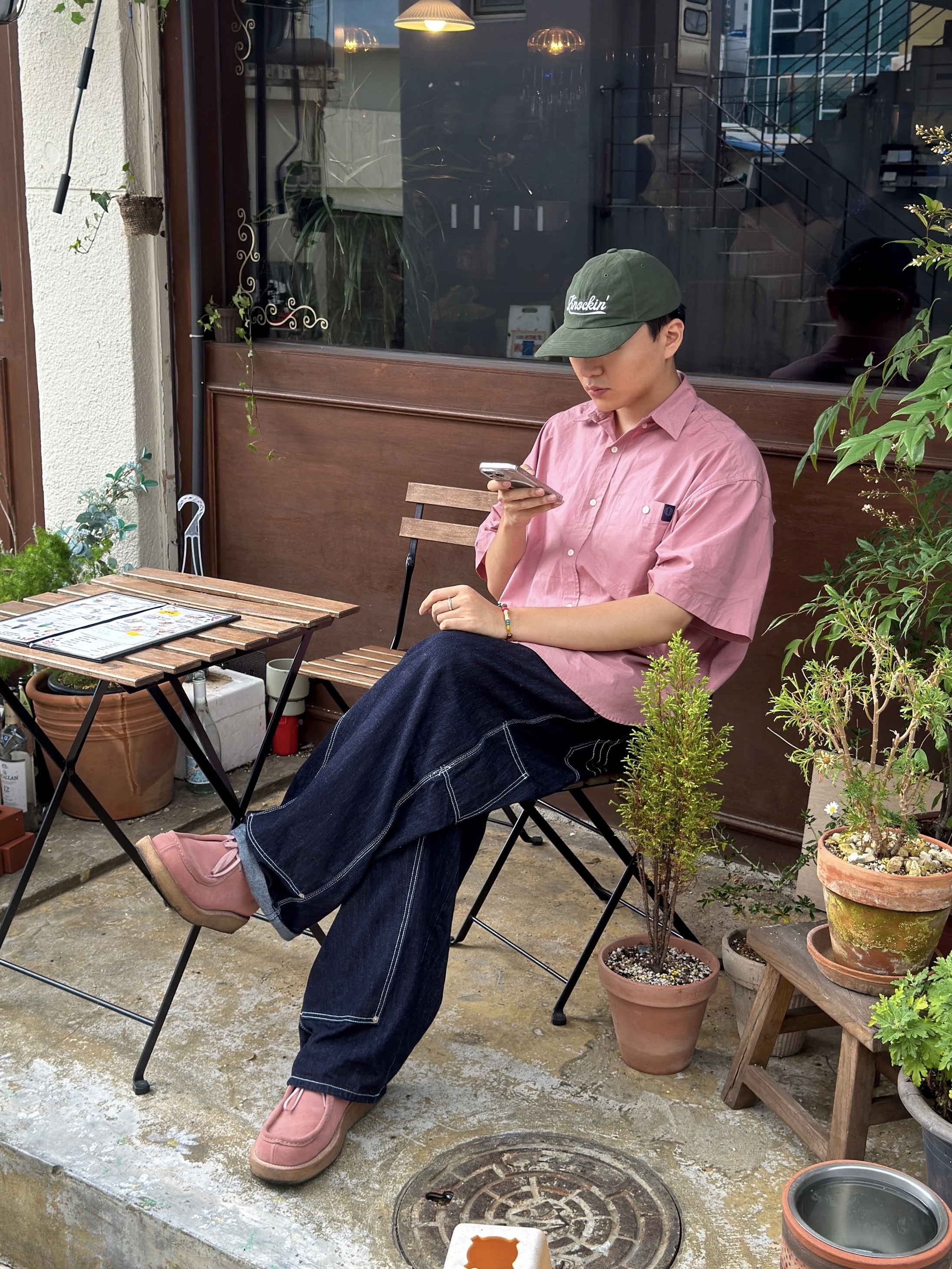 Ogarp Knockin Logo B.B Cap Green 착용 스타일 - 2