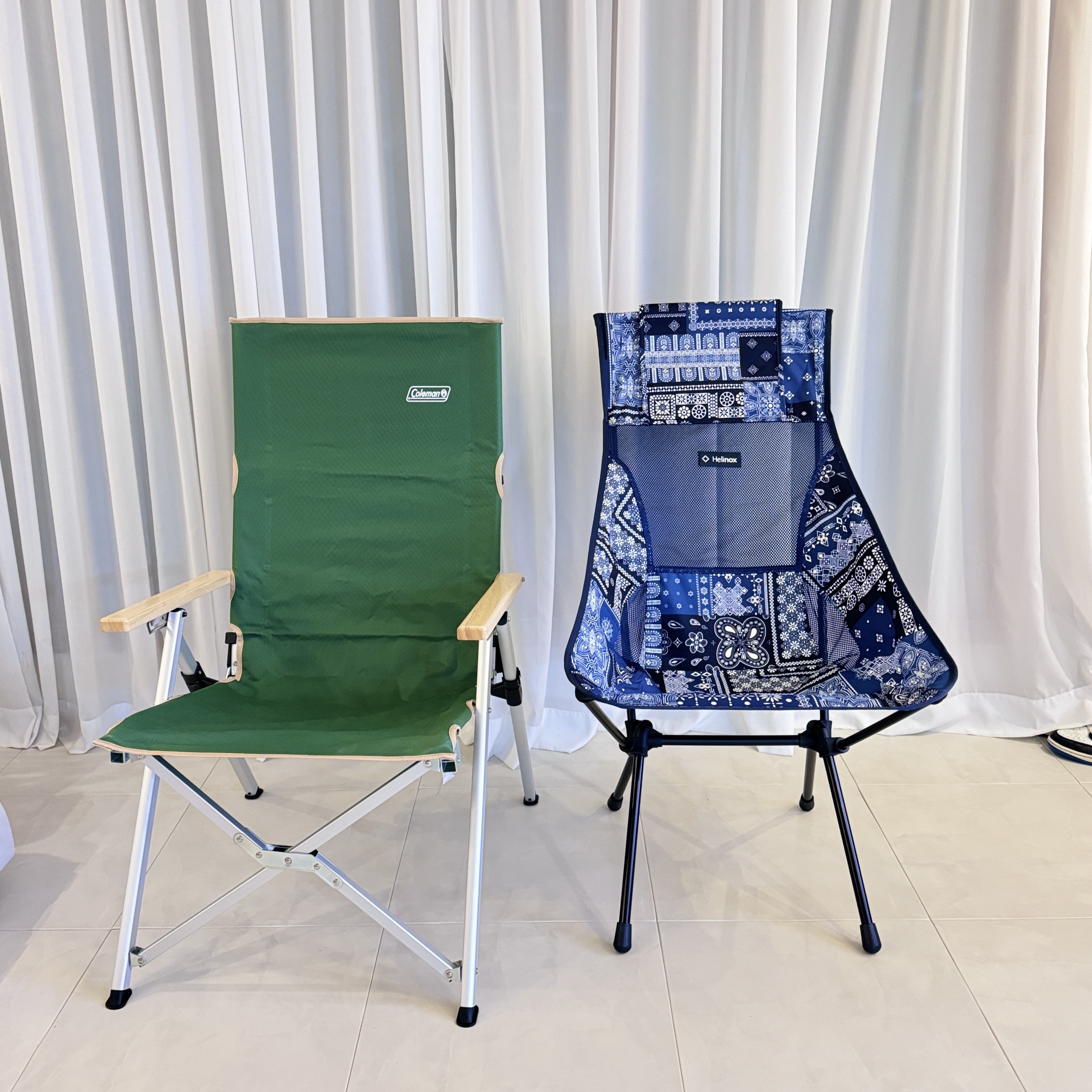Helinox Sunset Chair Blue Bandanna Quilt 착용 스타일