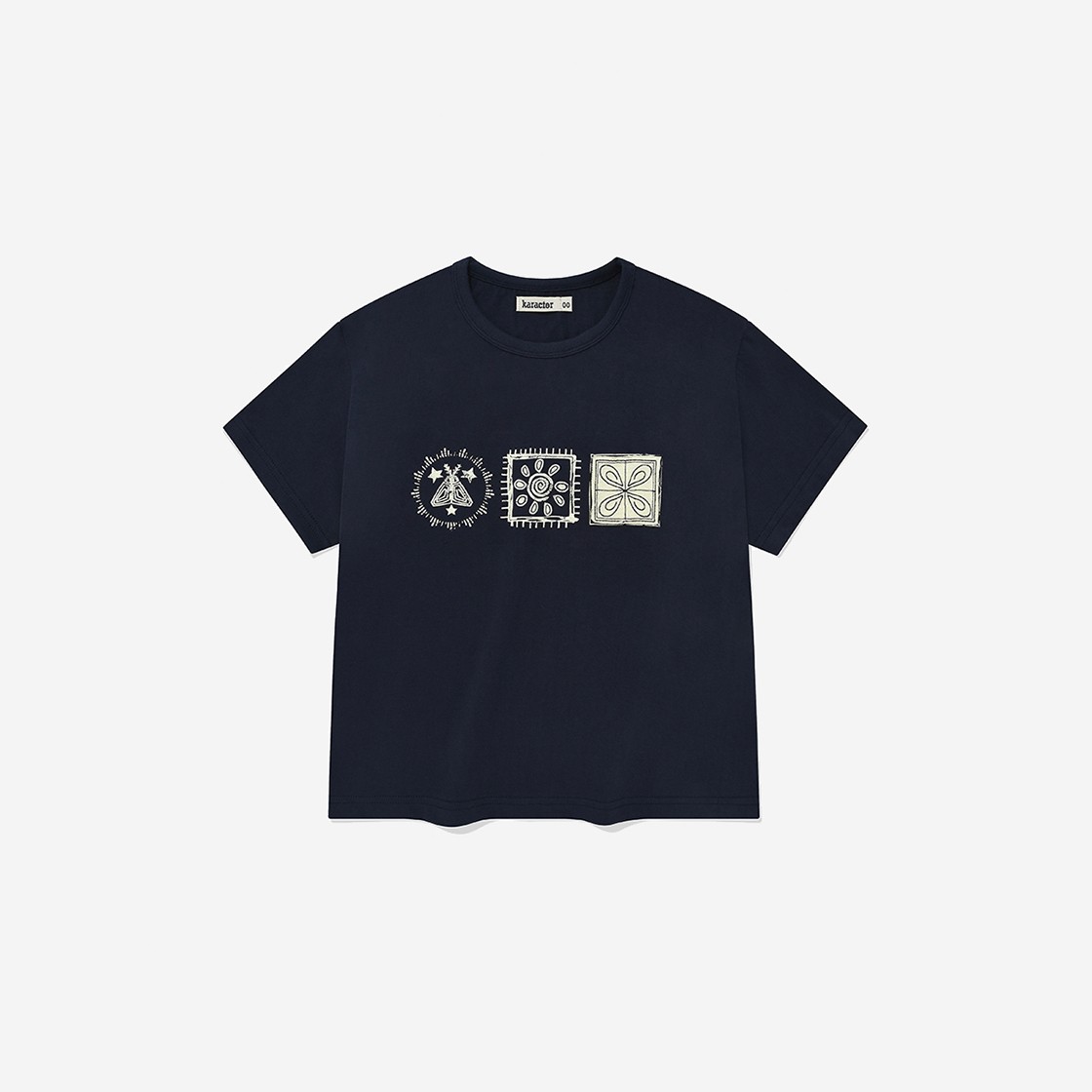 Karactor Woman Stamp Crop Half T-Shirt Navy 상세 이미지 1