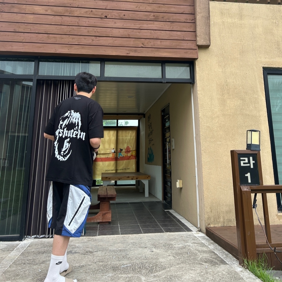 Undermycar Asurada Gashutein 6 AKF-0 Oversized Nylon Shorts Turkish Sea - 24SS, Undermycar Gashutein 6 Dog Teeth Graphic T-Shirt Bright White - 24SS 착용 스타일