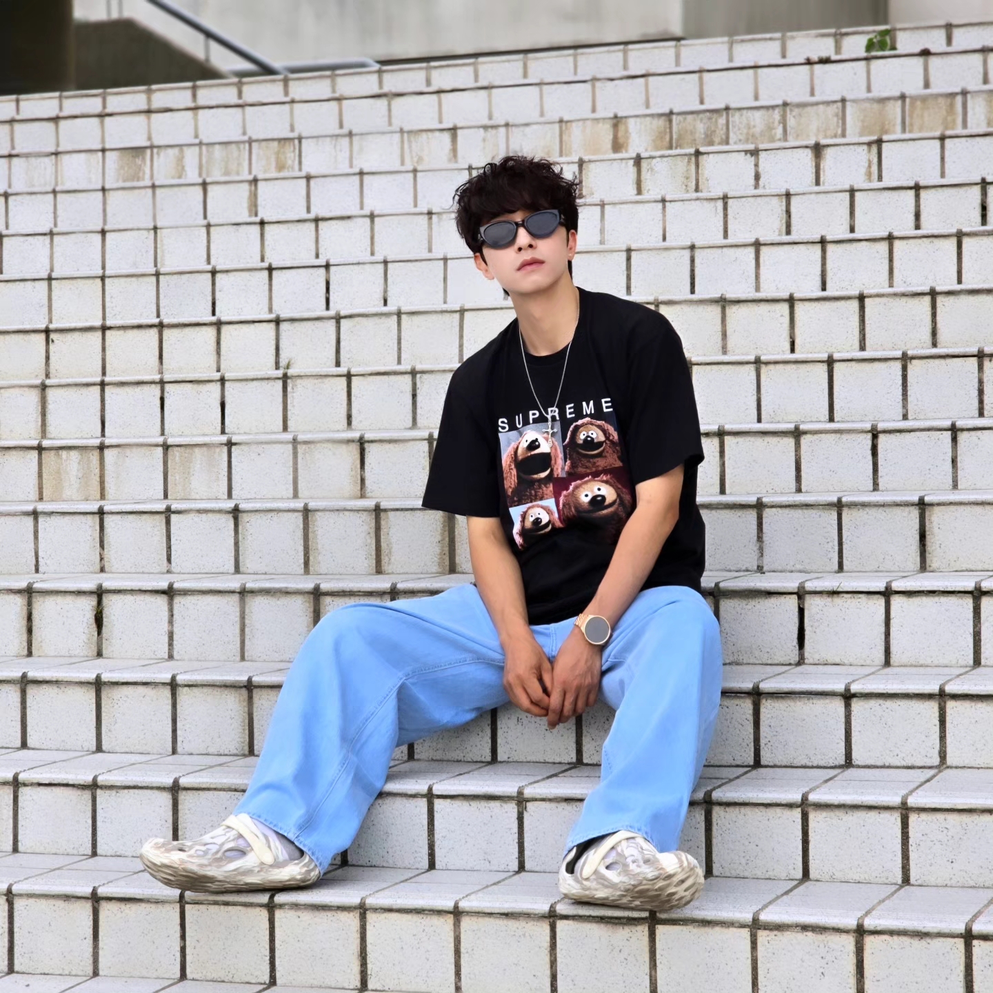 Supreme Rowlf T-Shirt Black - 24SS, Samsung Galaxy Watch6 44mm LTE Silver (Korean Ver.) 착용 스타일 - 4