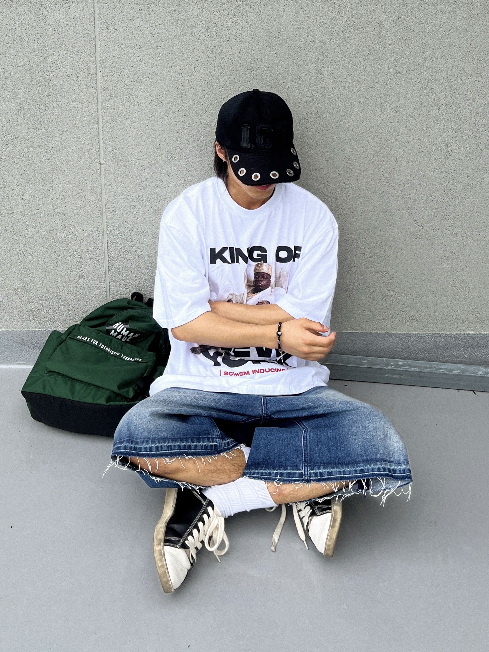 Human Made Nylon Heart Backpack Green 착용 스타일 - 2