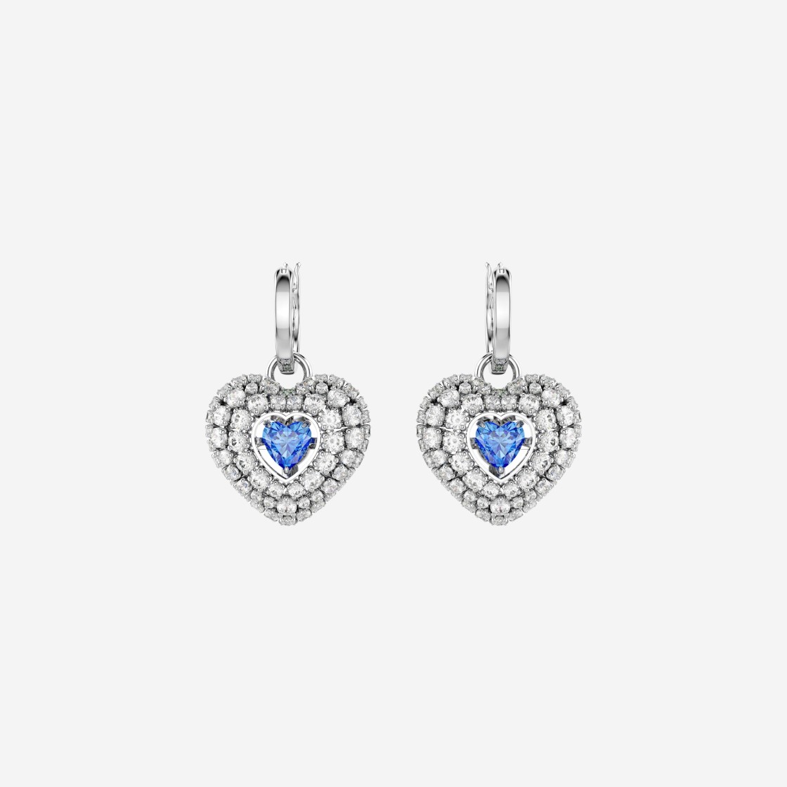 (W) Swarovski Hyperbola Drop Earrings Heart Blue Rhodium Plated 상세 이미지 1