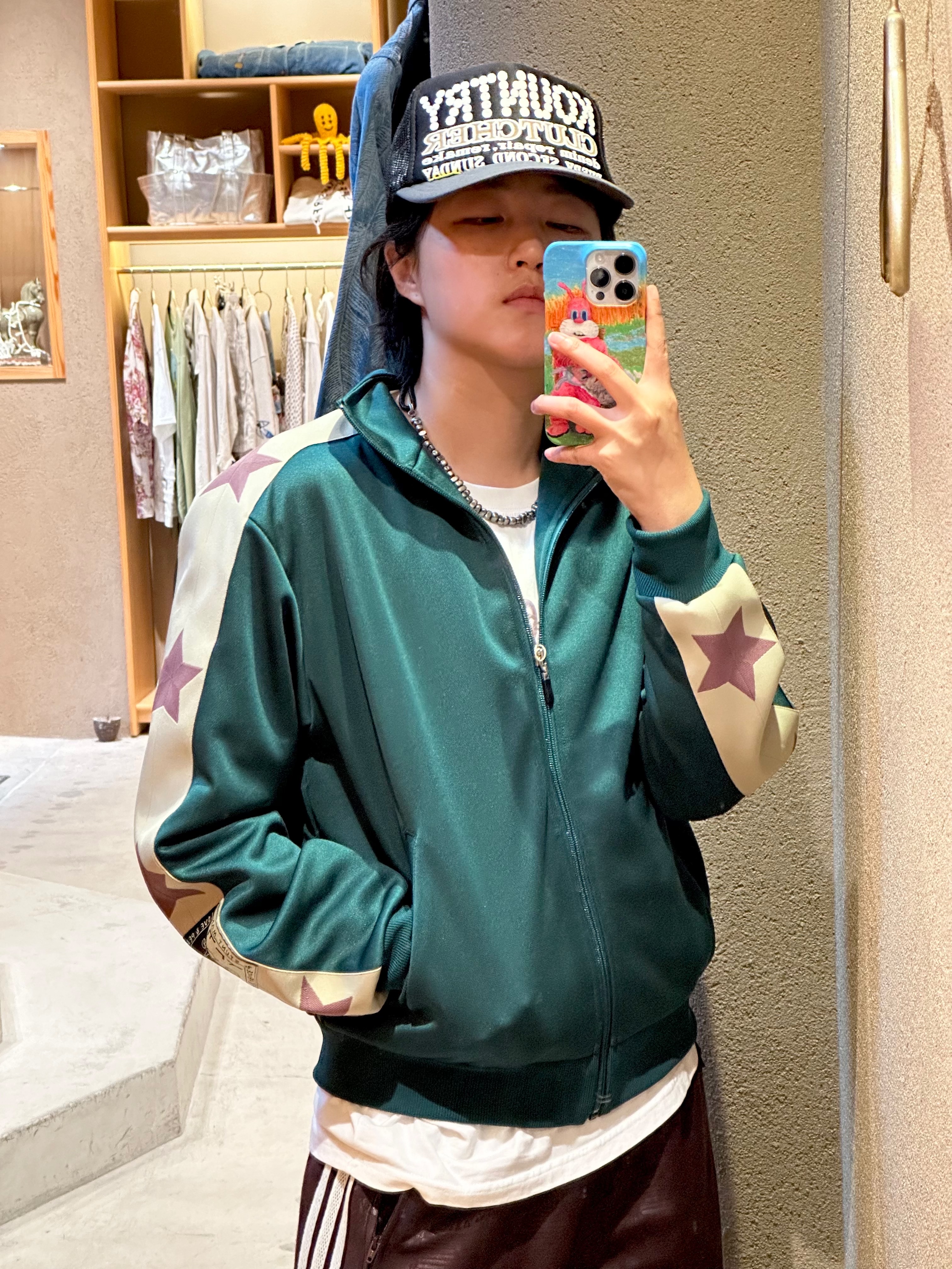 Kapital Webbing Trimmed Jersey Track Jacket Green 착용 스타일