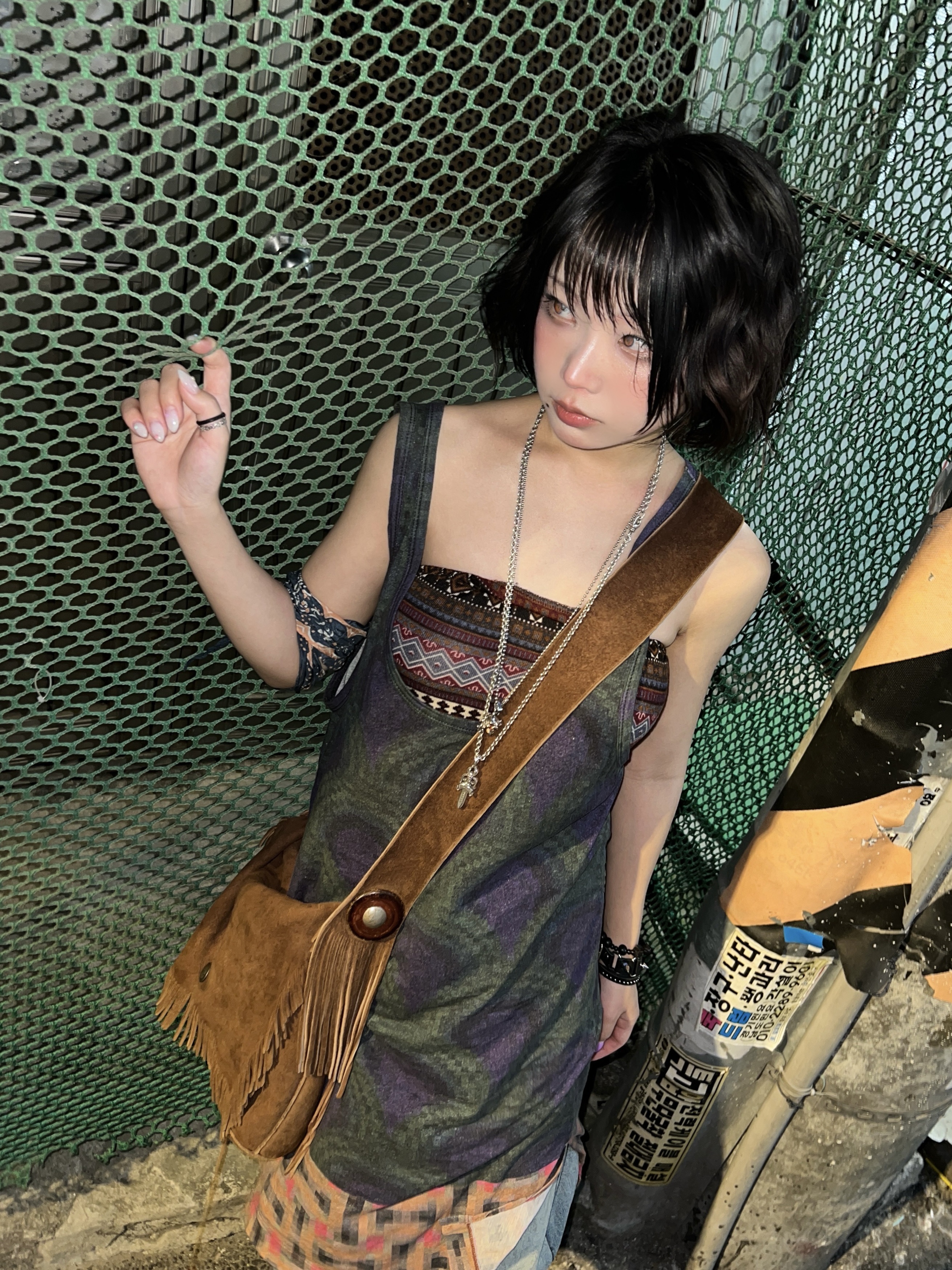 Kapital Fastcolor Selvedge Bandana Concho Navy, Chrome Hearts Silichrome Dagger Pendant Black 2023 착용 스타일 - 2